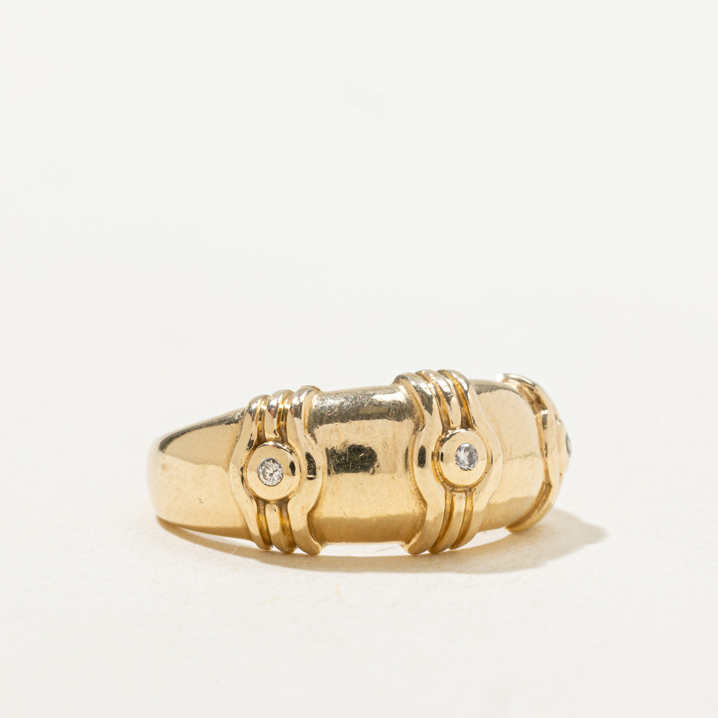 Bezel Set Diamond Grooved Dome Ring | SZ 7.25 |