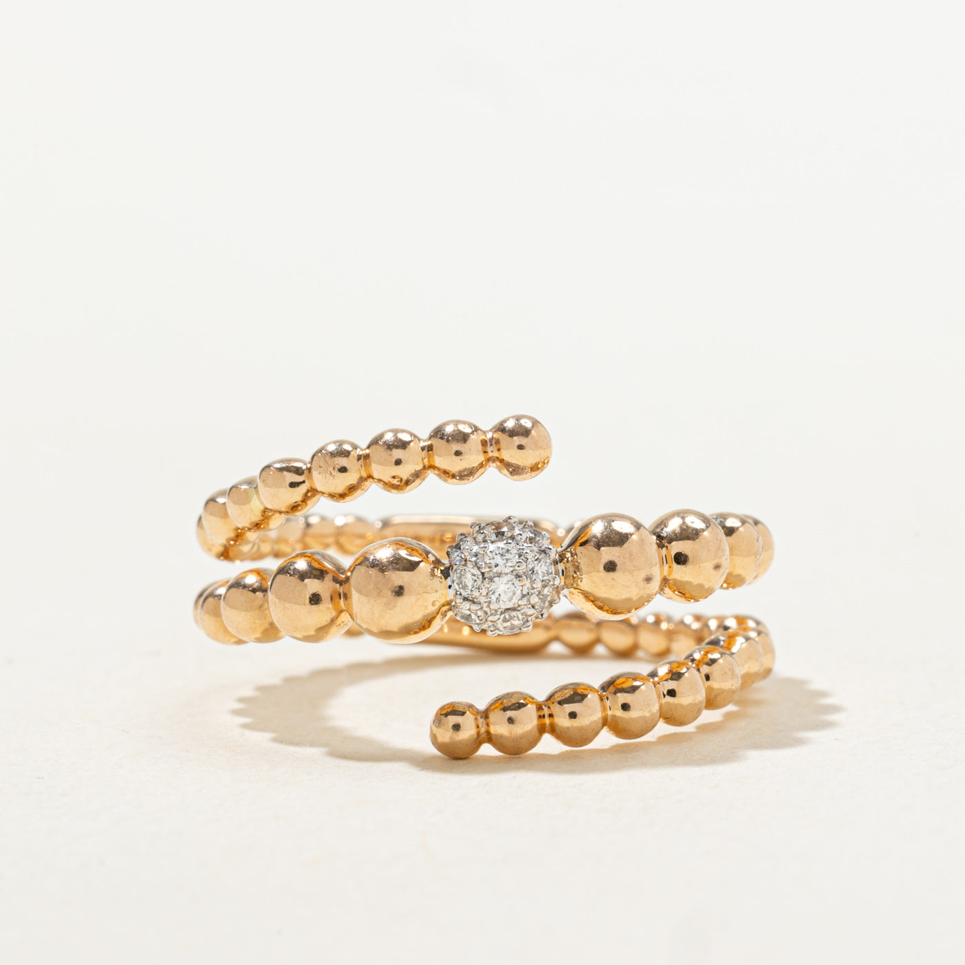 18k Diamond Cluster Beaded Bypass Ring | SZ 6.5 |