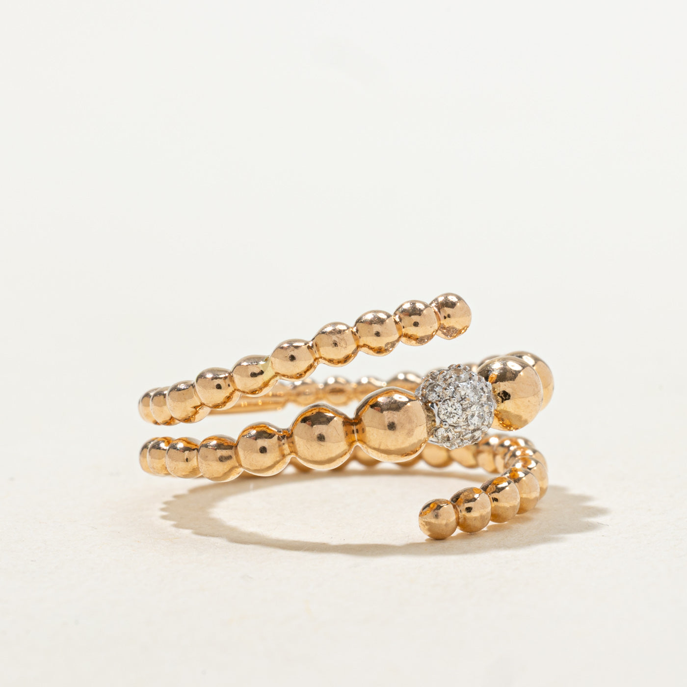 18k Diamond Cluster Beaded Bypass Ring | SZ 6.5 |