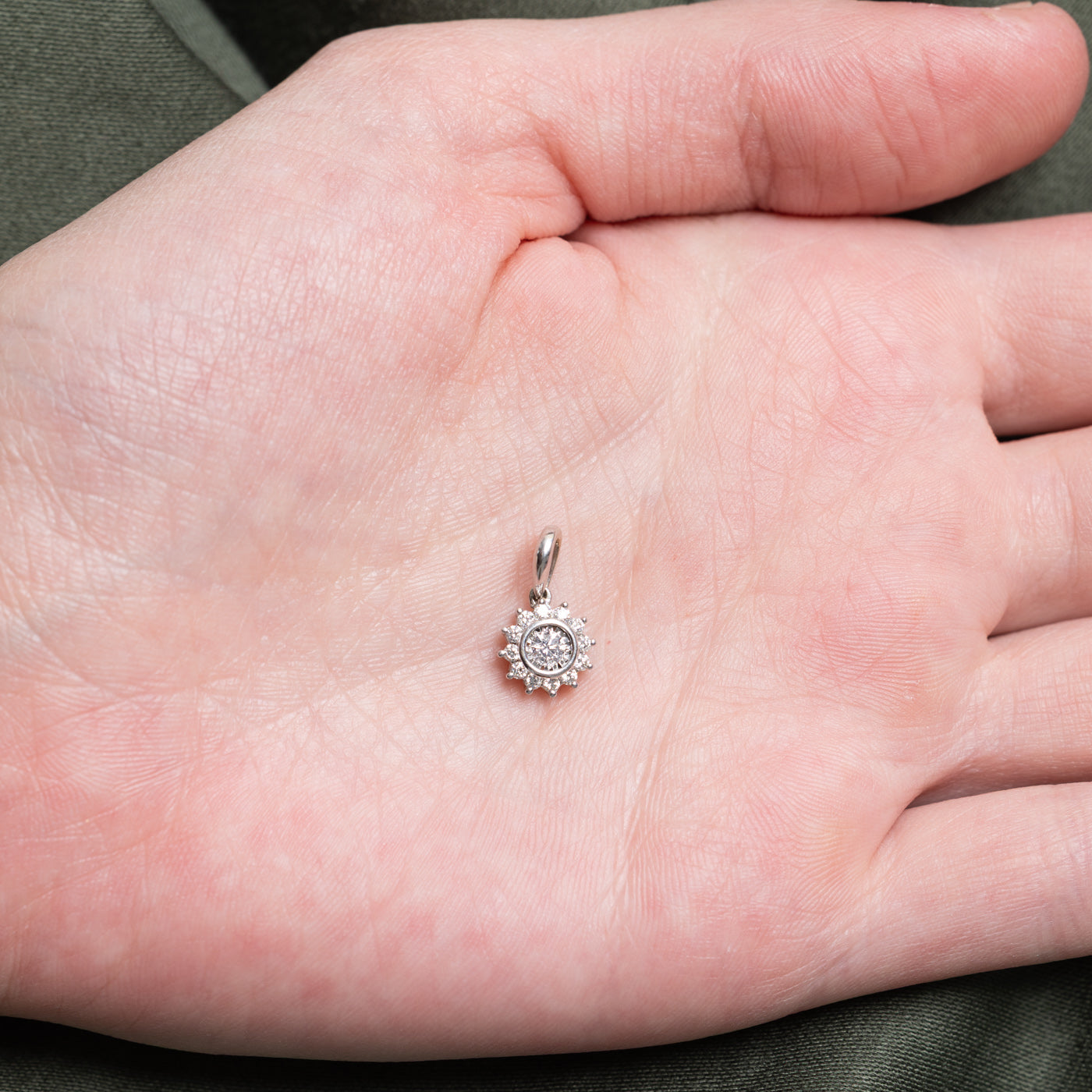 Bezel Set Diamond Petal Halo Pendant