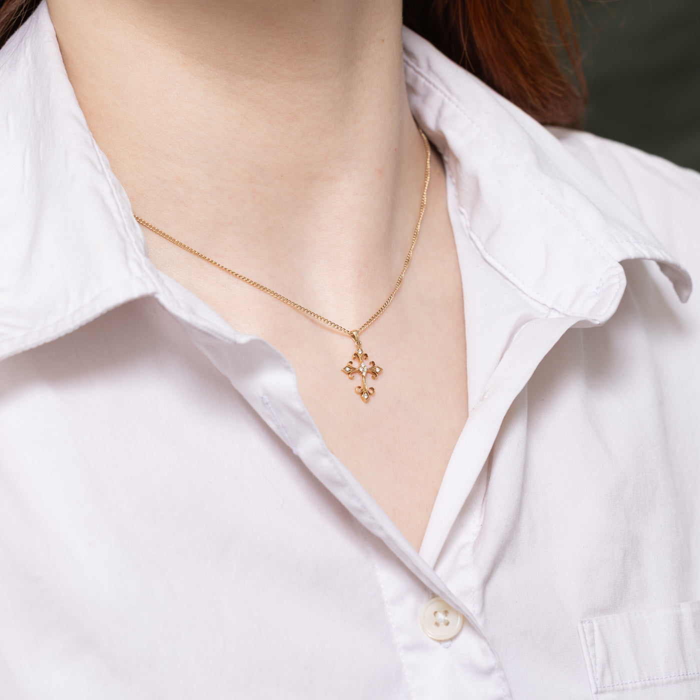 Diamond Scrollwork Cross Pendant