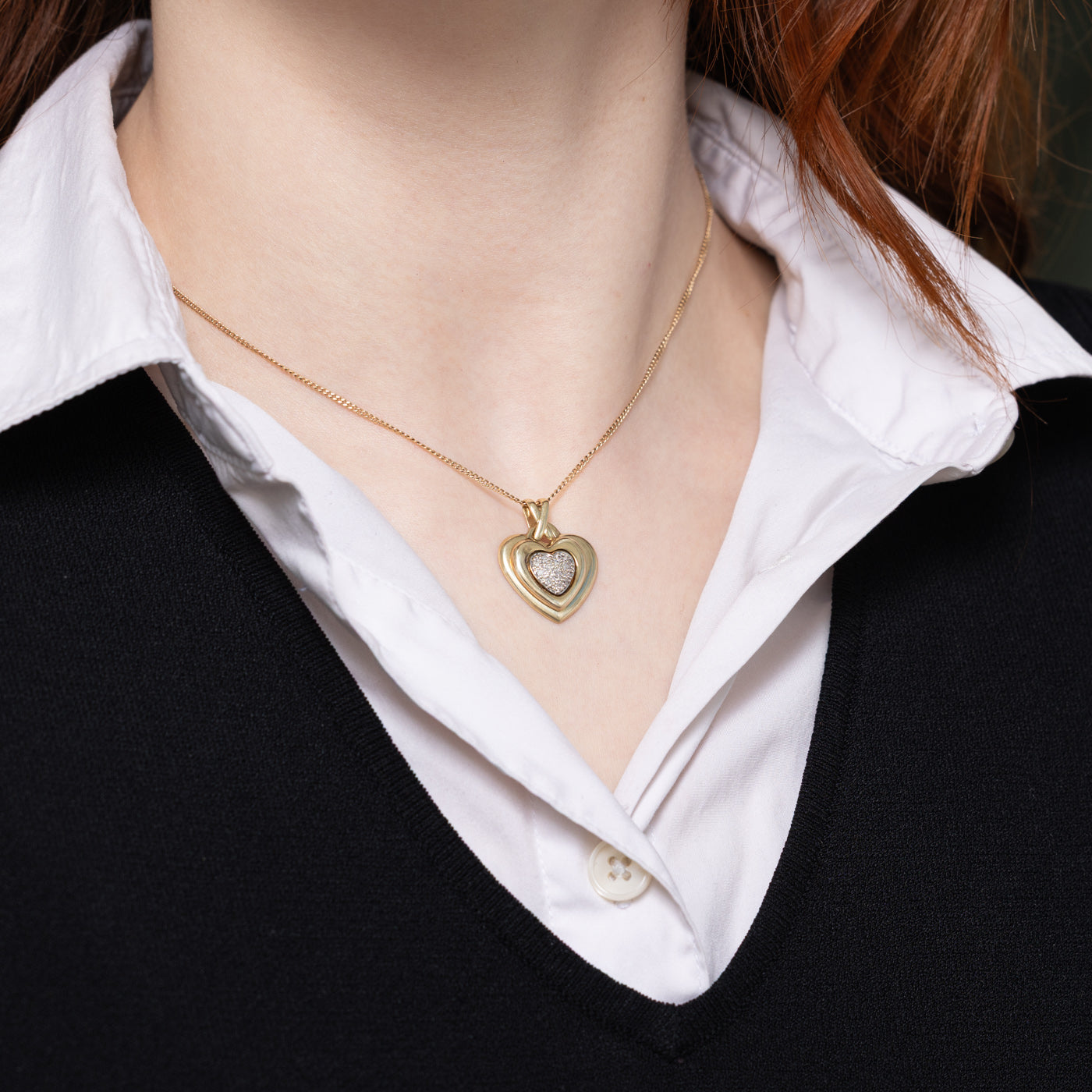 Pave Set Diamond Double Heart Pendant