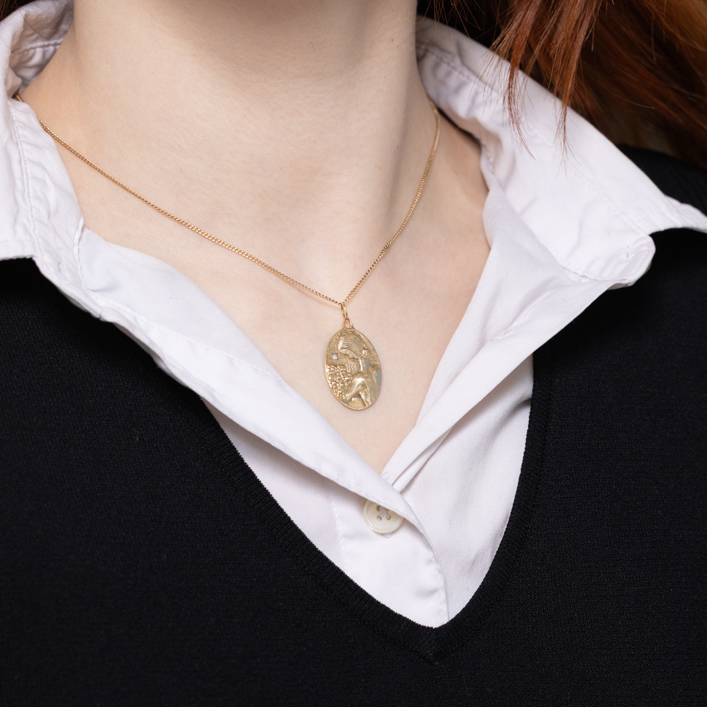 Star Set Diamond Goddess Medallion Pendant