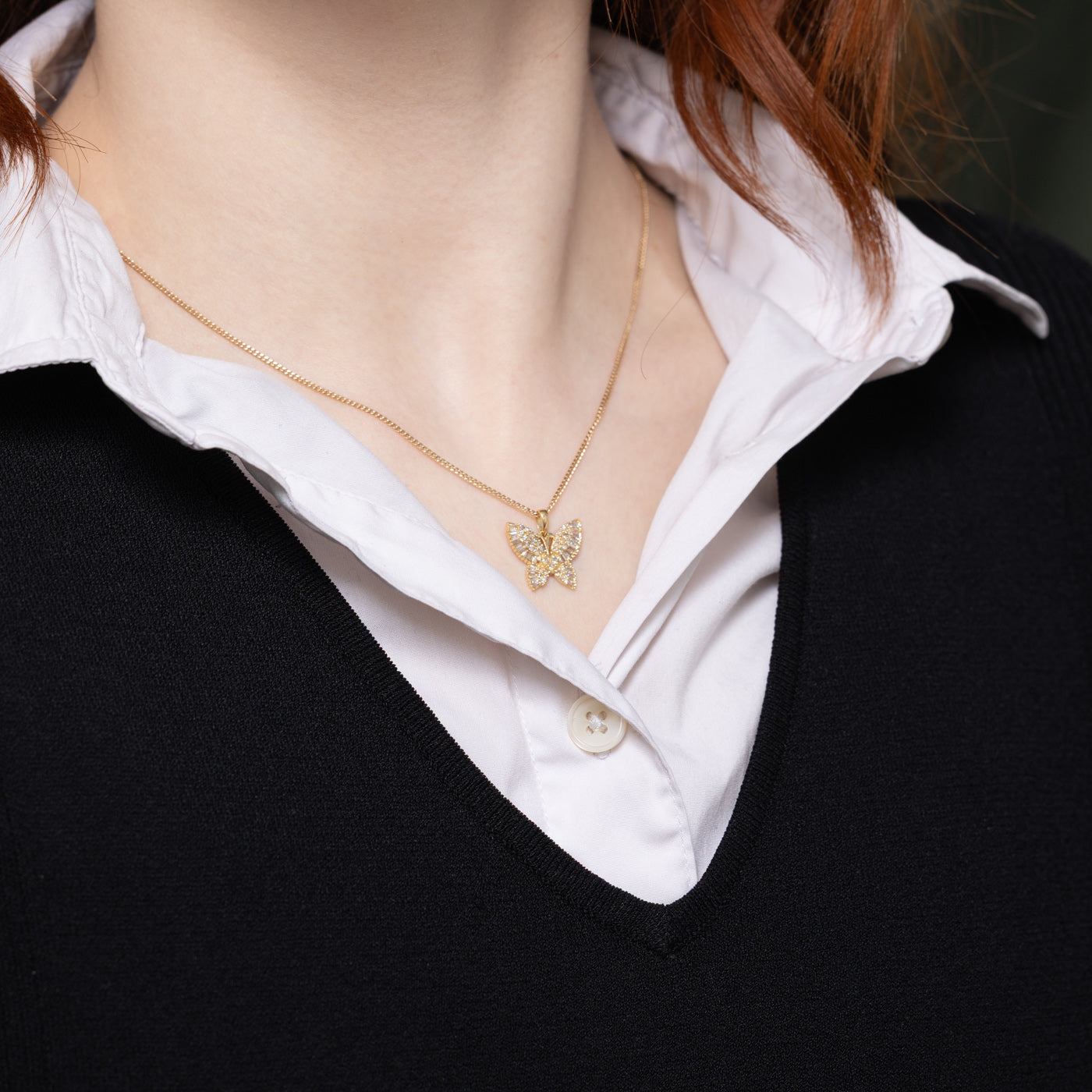 Diamond Cluster Butterfly Pendant