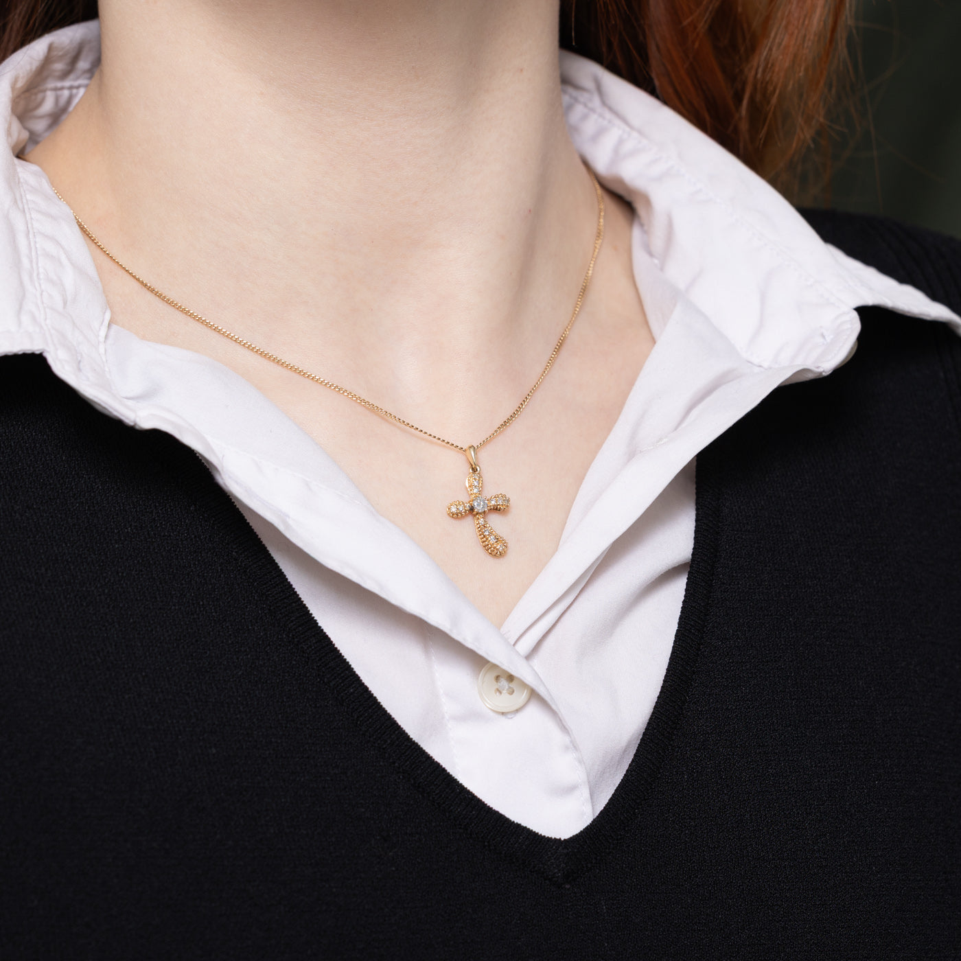 Diamond Textured Ornate Cross Pendant