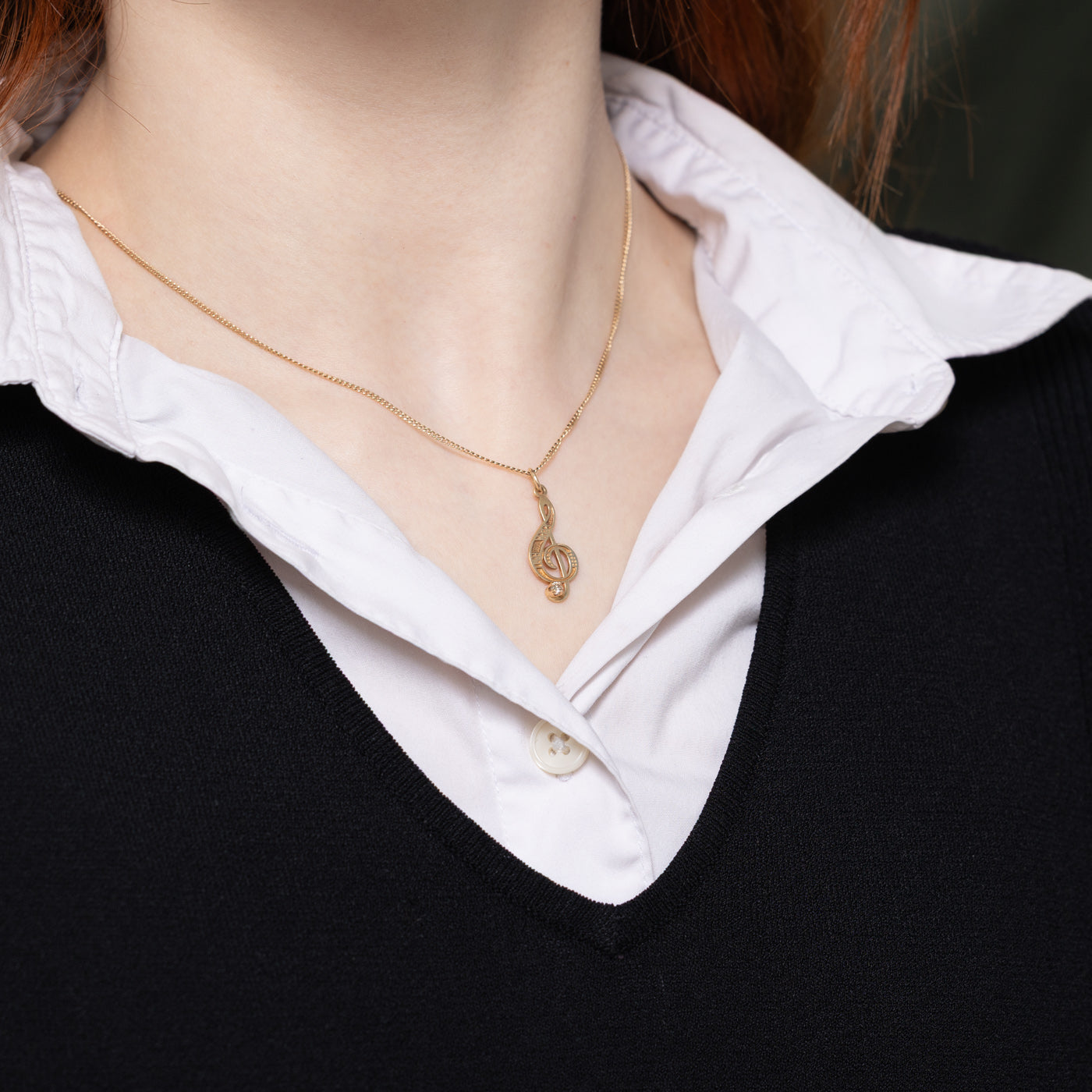 Diamond Treble Clef Music Note Pendant