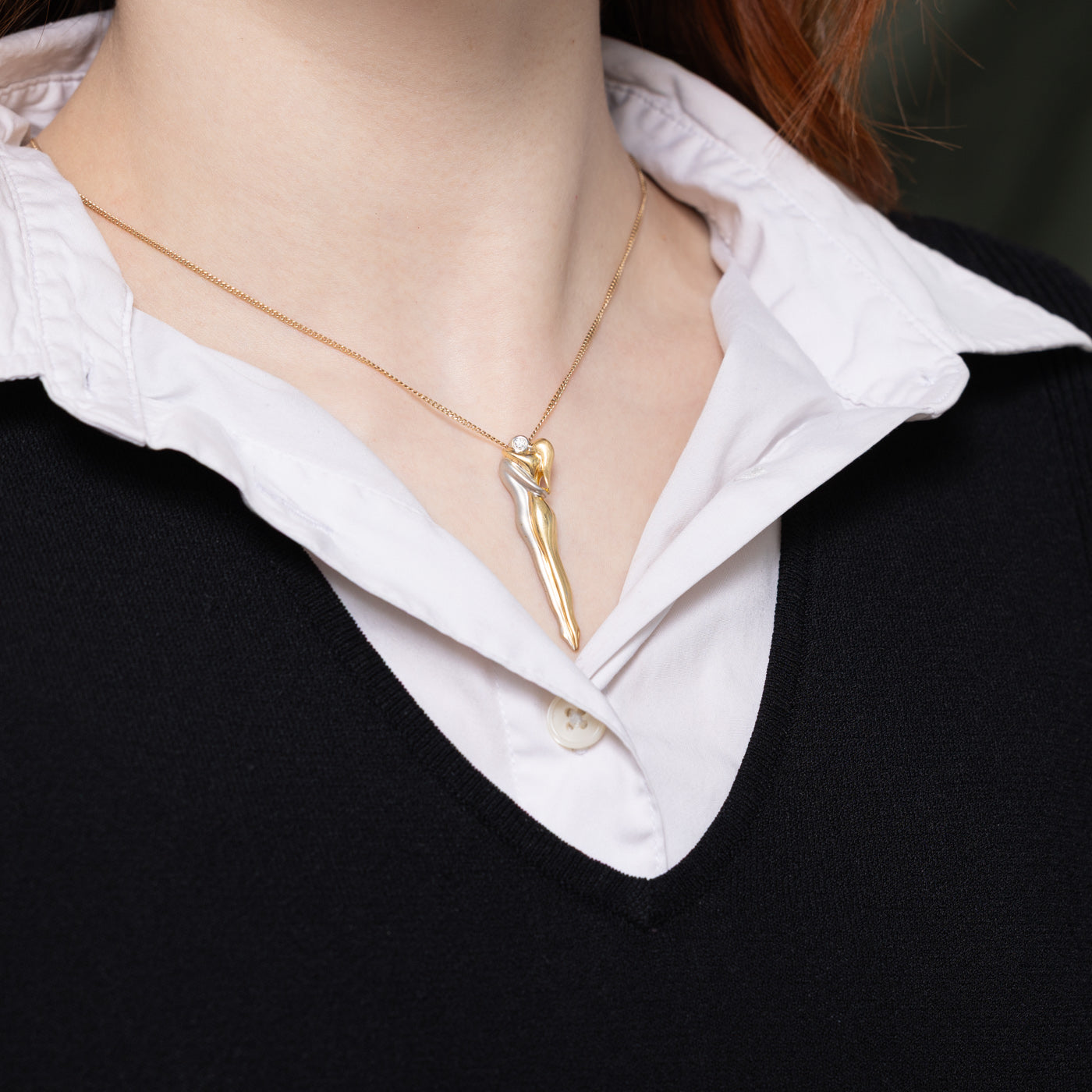 Two Tone Diamond Couple Embrace Pendant