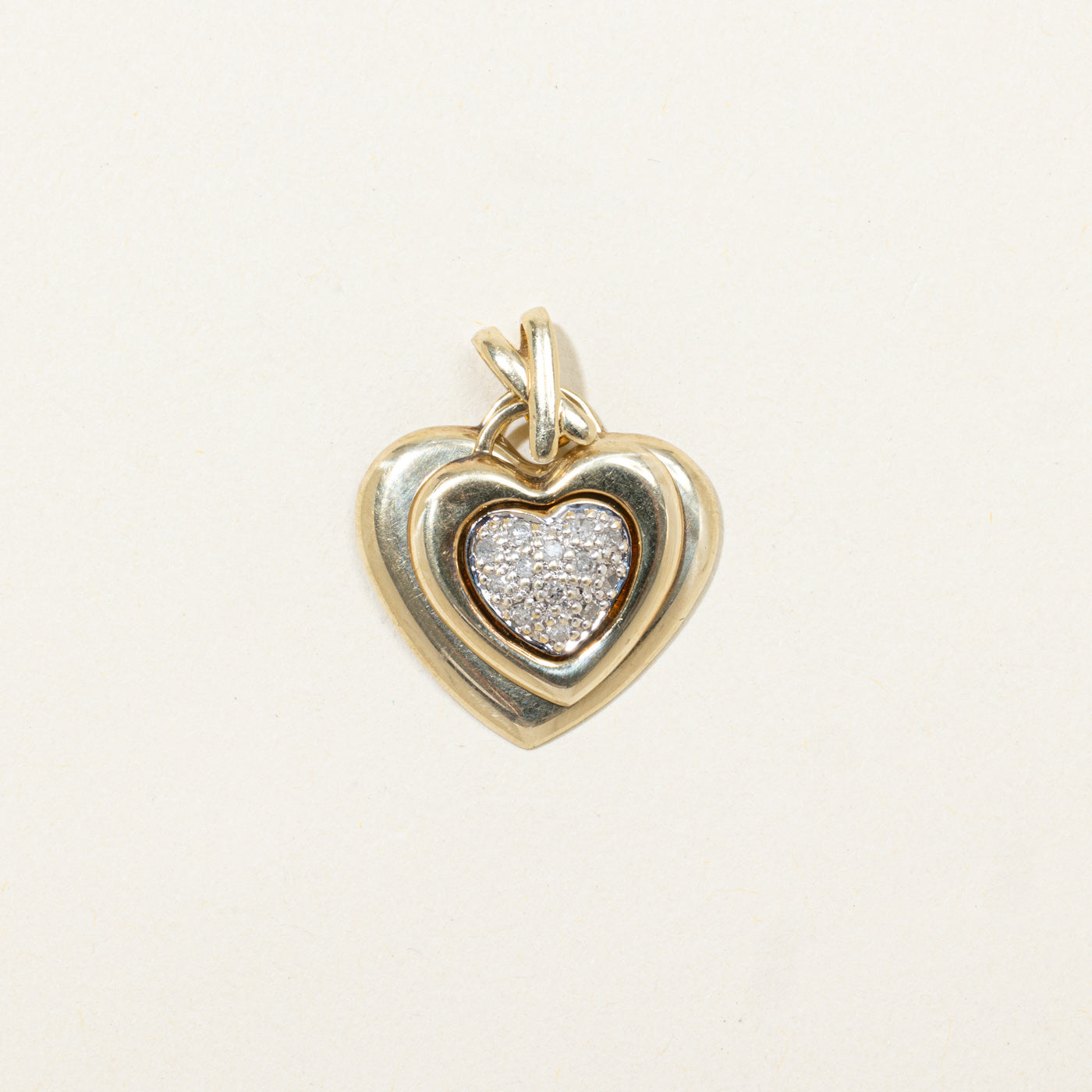 Pave Set Diamond Double Heart Pendant