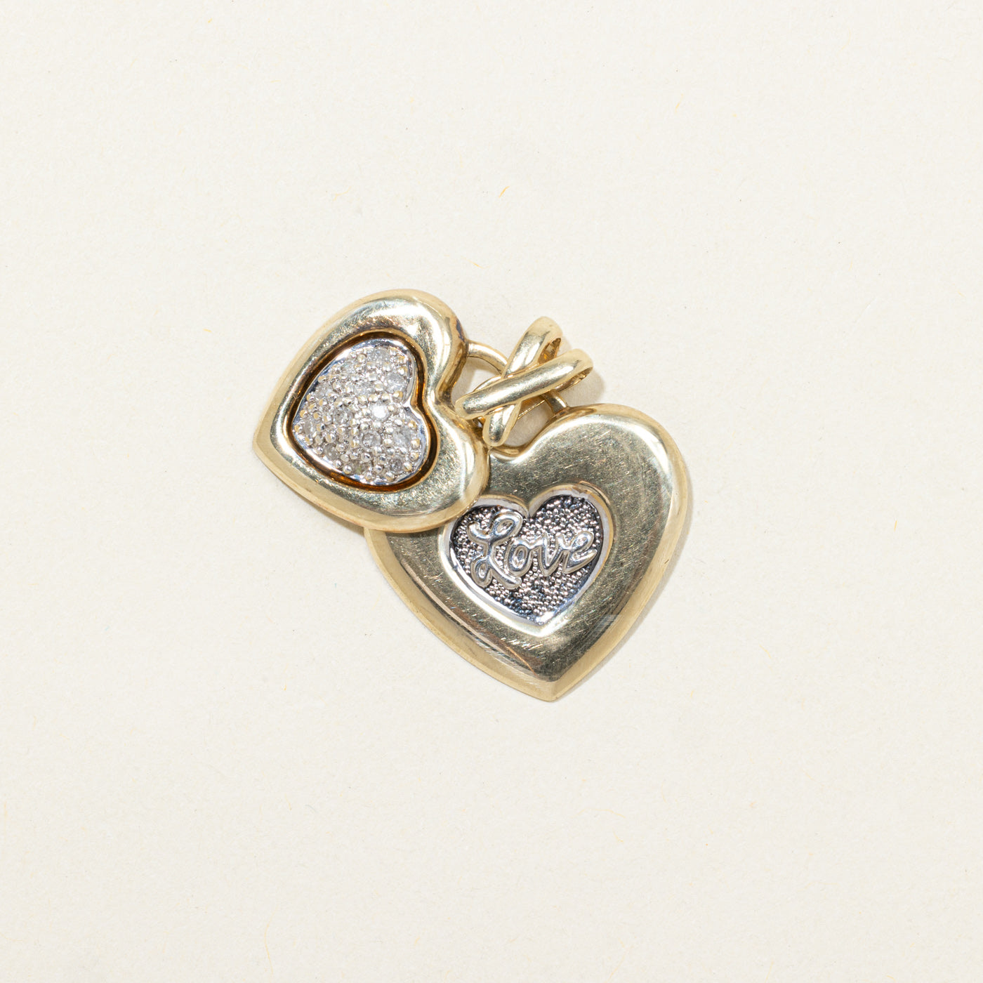 Pave Set Diamond Double Heart Pendant