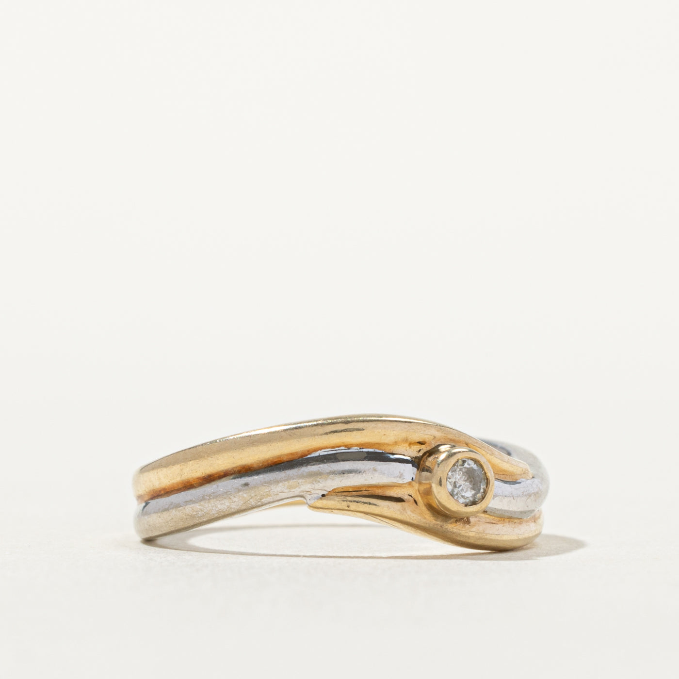 10k Two Tone Gold Diamond Crossover Ring | SZ 6.5