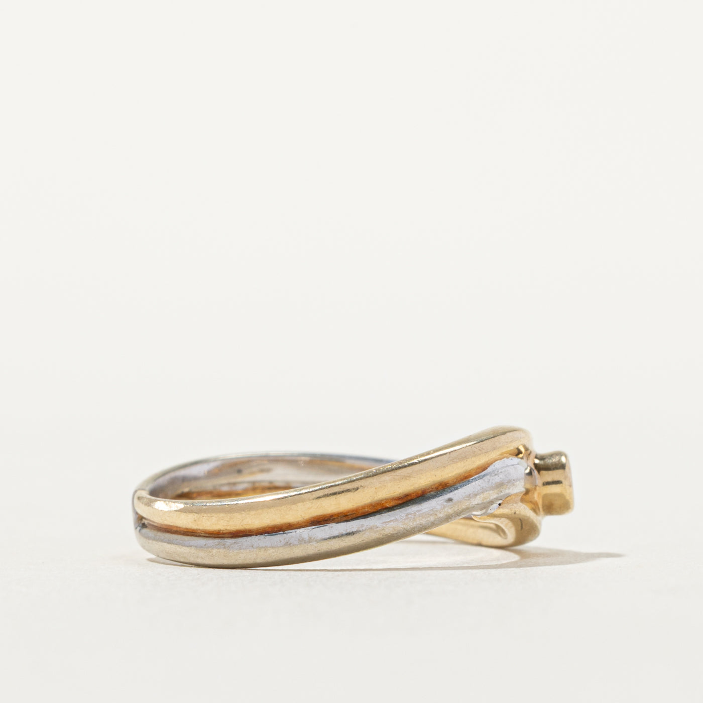 10k Two Tone Gold Diamond Crossover Ring | SZ 6.5