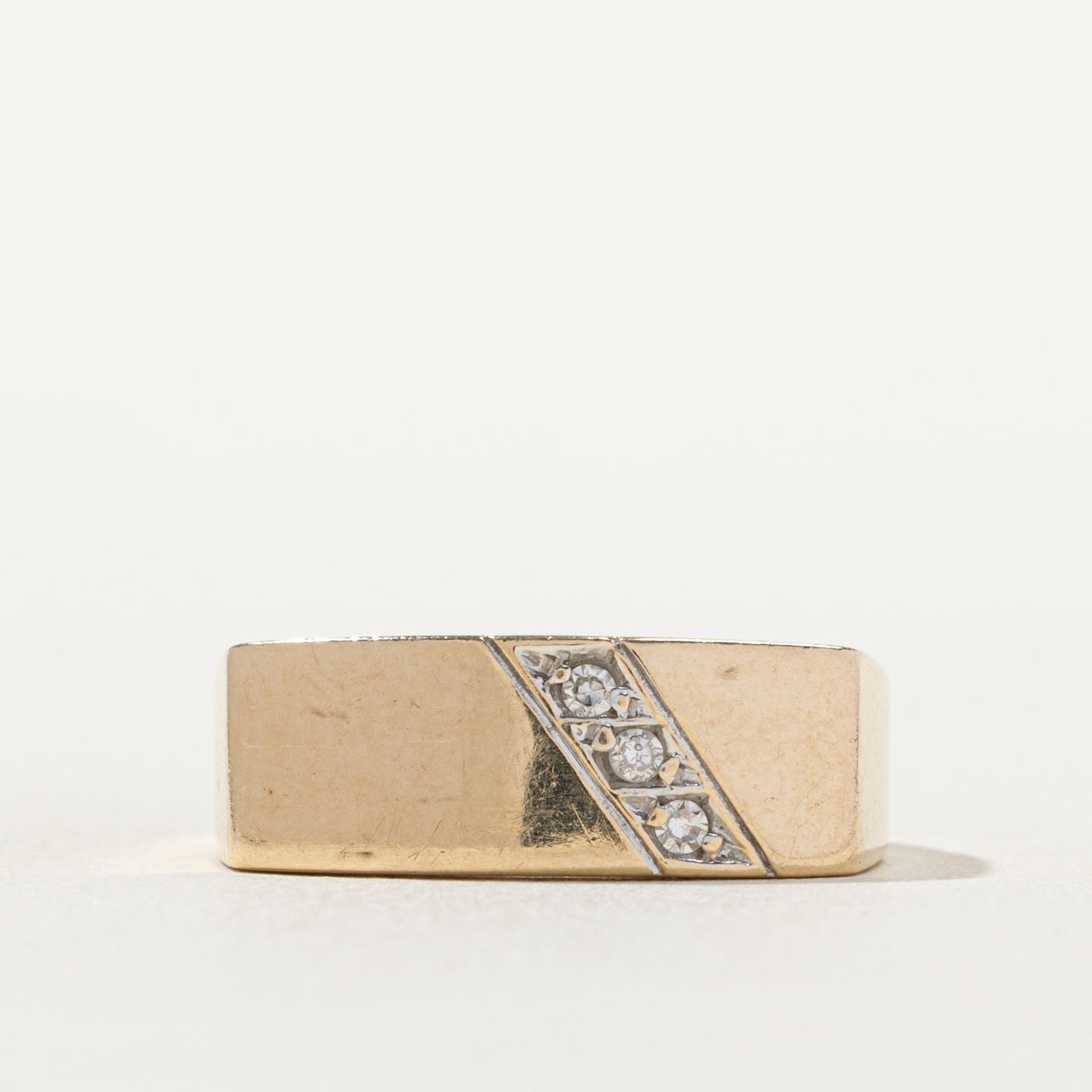 10k Three Stone Diagonal Set Diamond Soft Square Ring | SZ 5.25