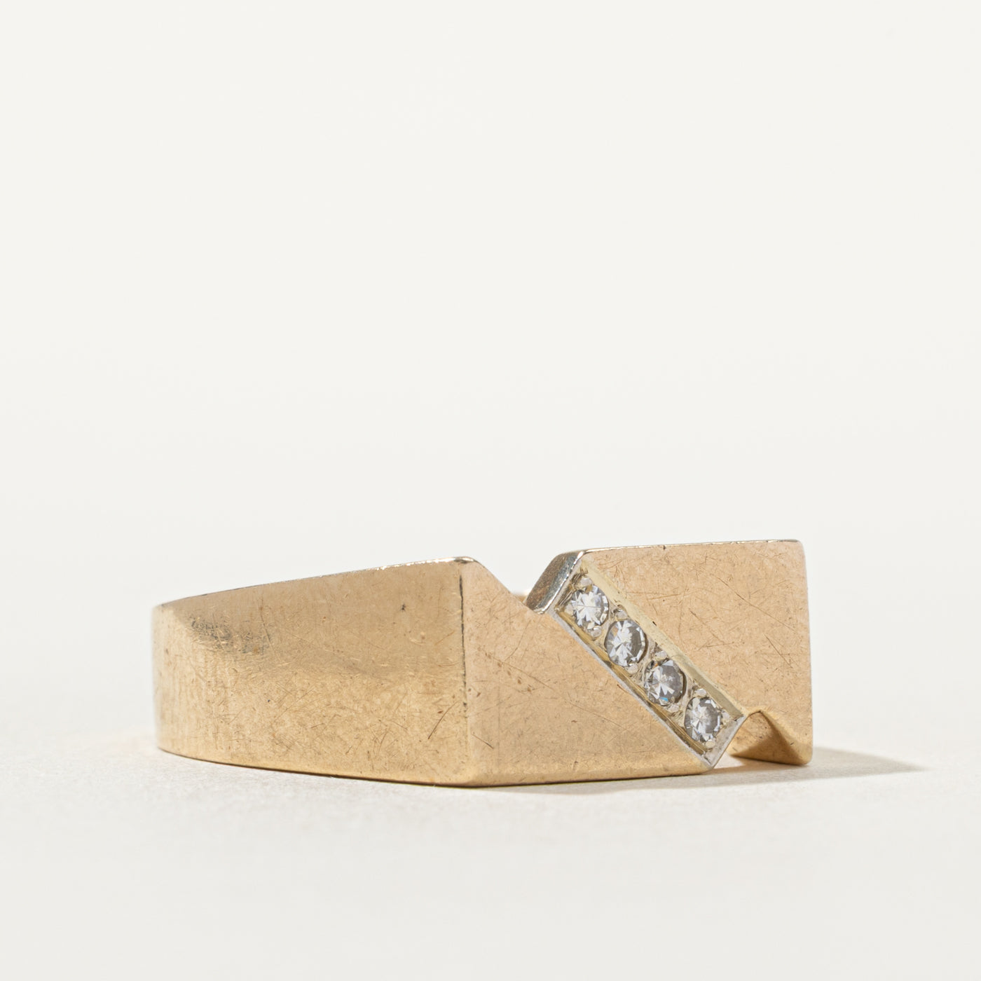 10k Four Stone Diamond Geometric Signet Ring | SZ 10.25
