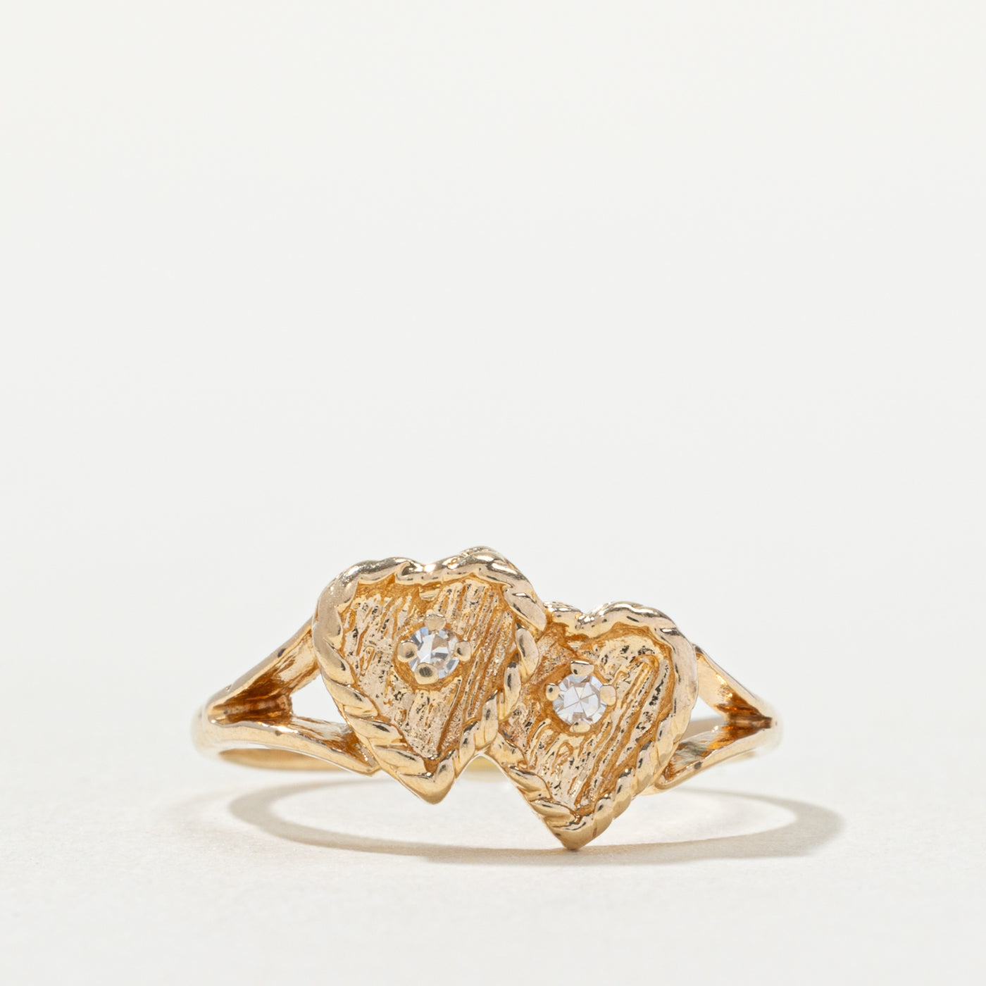 14k Diamond Double Textured Heart Ring | SZ 4.25