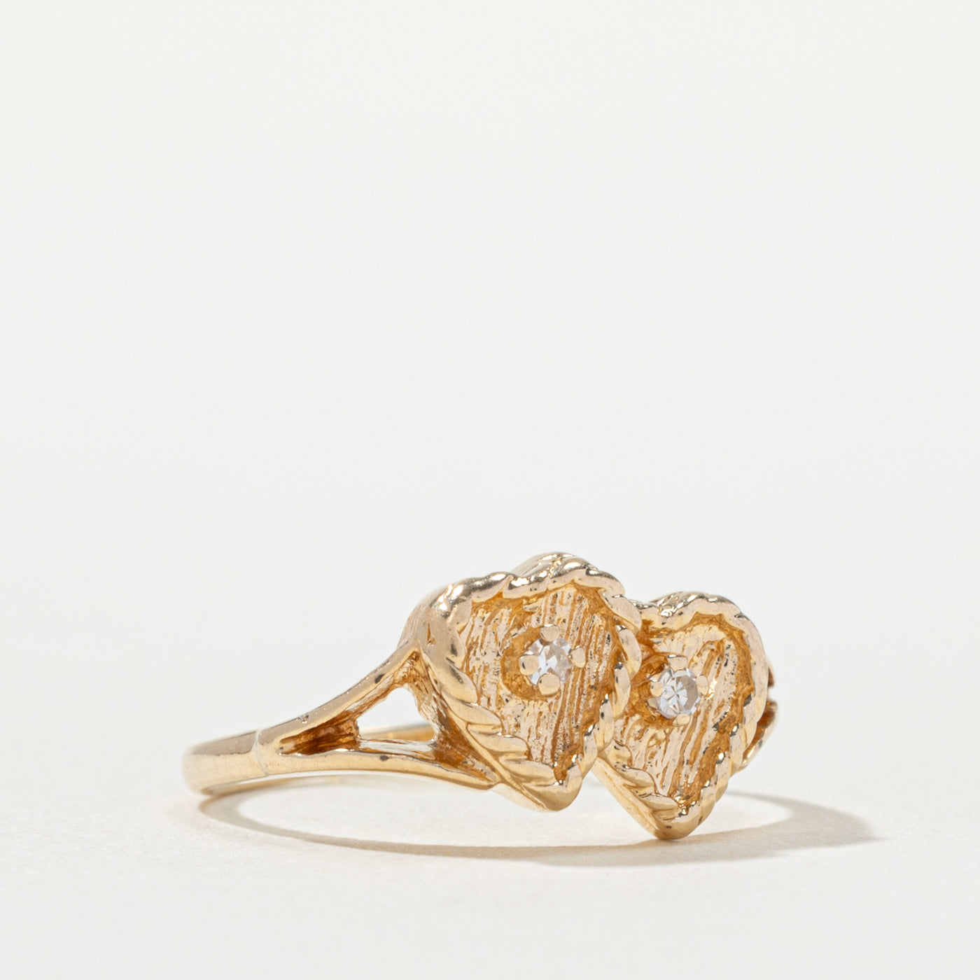14k Diamond Double Textured Heart Ring | SZ 4.25