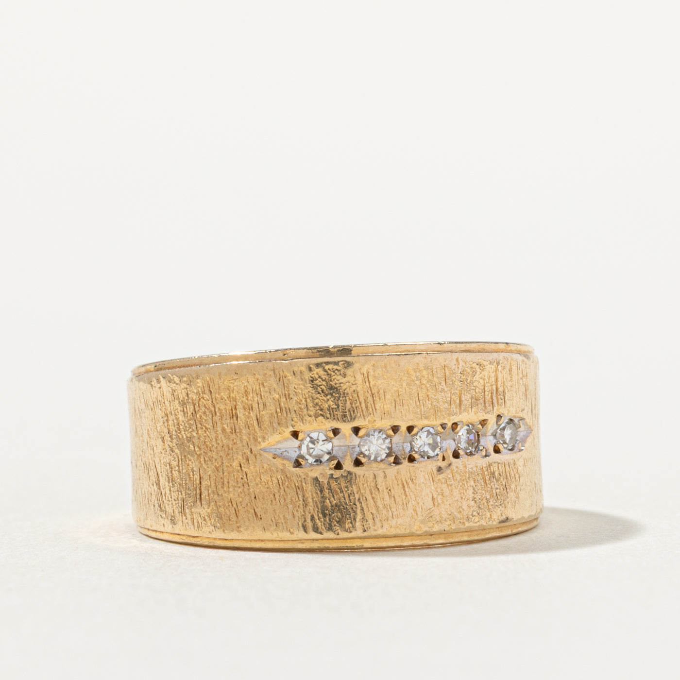 14k Five Stone Diamond Textured Band | SZ 5