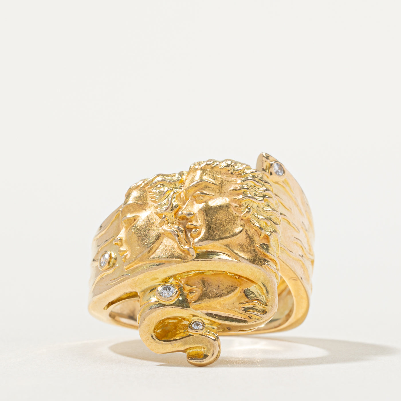 18k Diamond Engraved Multi Face Profile Ring | SZ 7.25