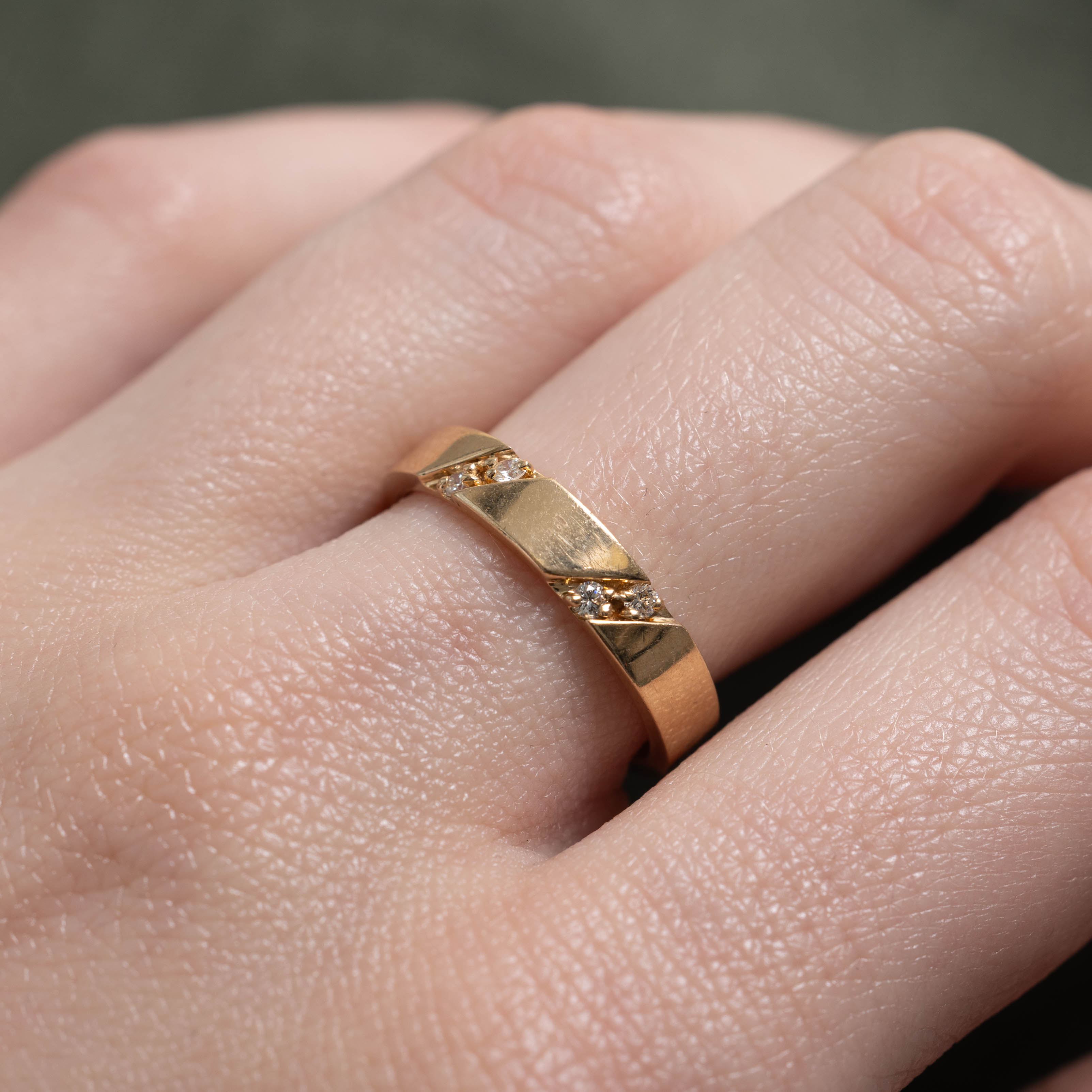 14k Diagonal Set Diamond Double Row Band | 3.75mm | SZ 6.75