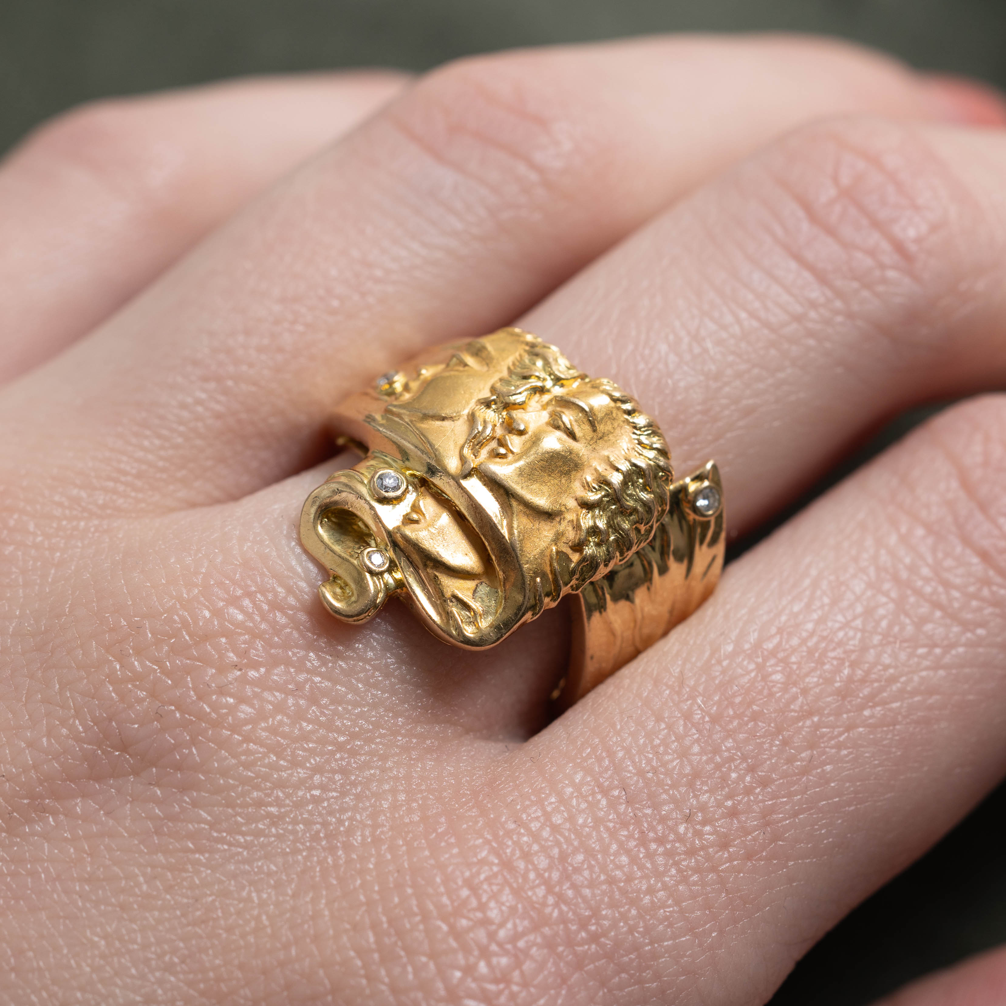 18k Diamond Engraved Multi Face Profile Ring | SZ 7.25