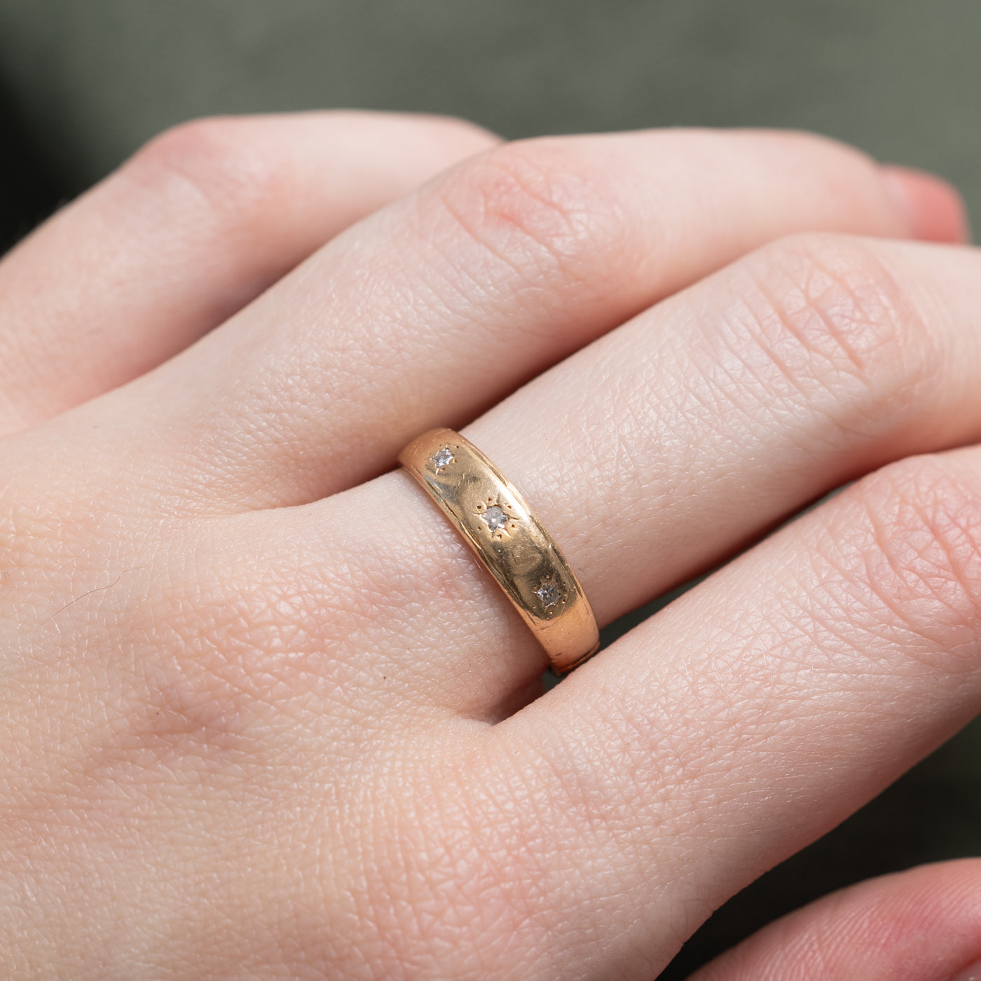 14k Three Stone Star Set Diamond Band | SZ 6.5