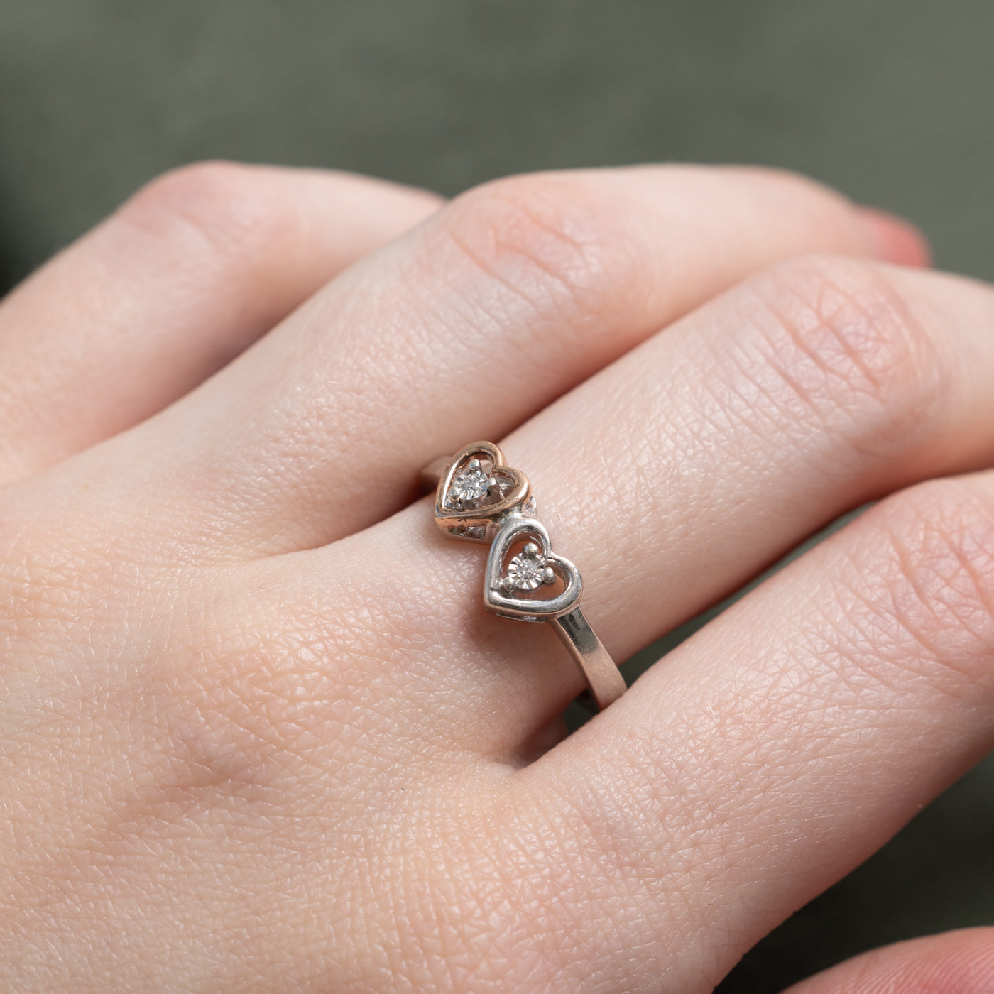 Two Tone Diamond Double Heart Ring | SZ 6.75