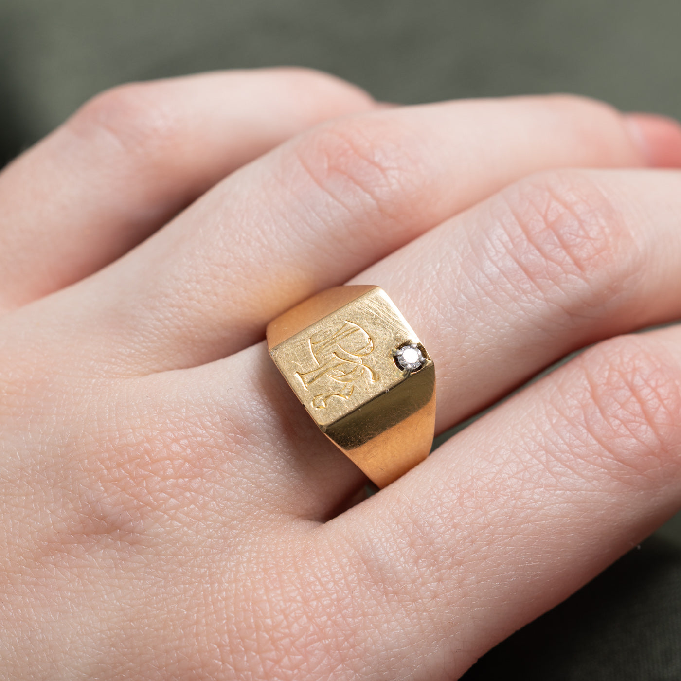 Bague chevalière en diamant gravée | Taille 8.0