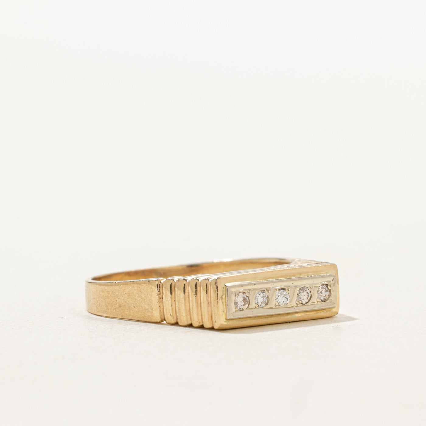 Five Stone Diamond Grooved Signet Ring | SZ 8.75