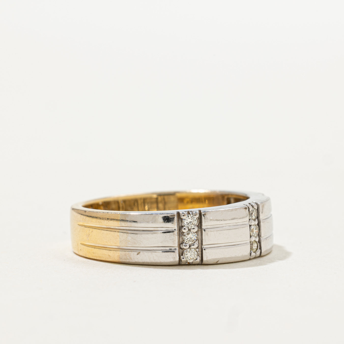 14k Diamond Multi Row Grooved Band | SZ 10.0