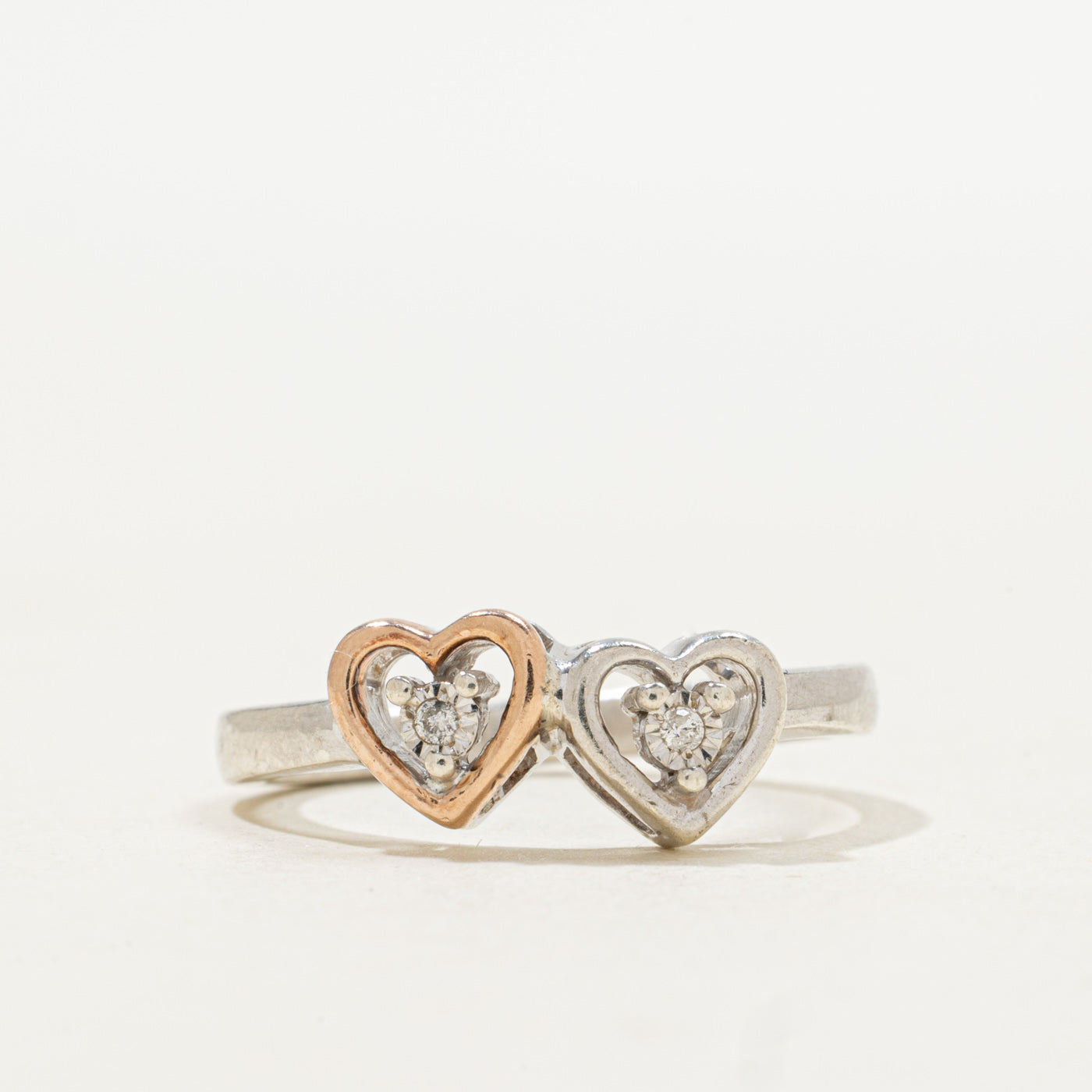Two Tone Diamond Double Heart Ring | SZ 6.75