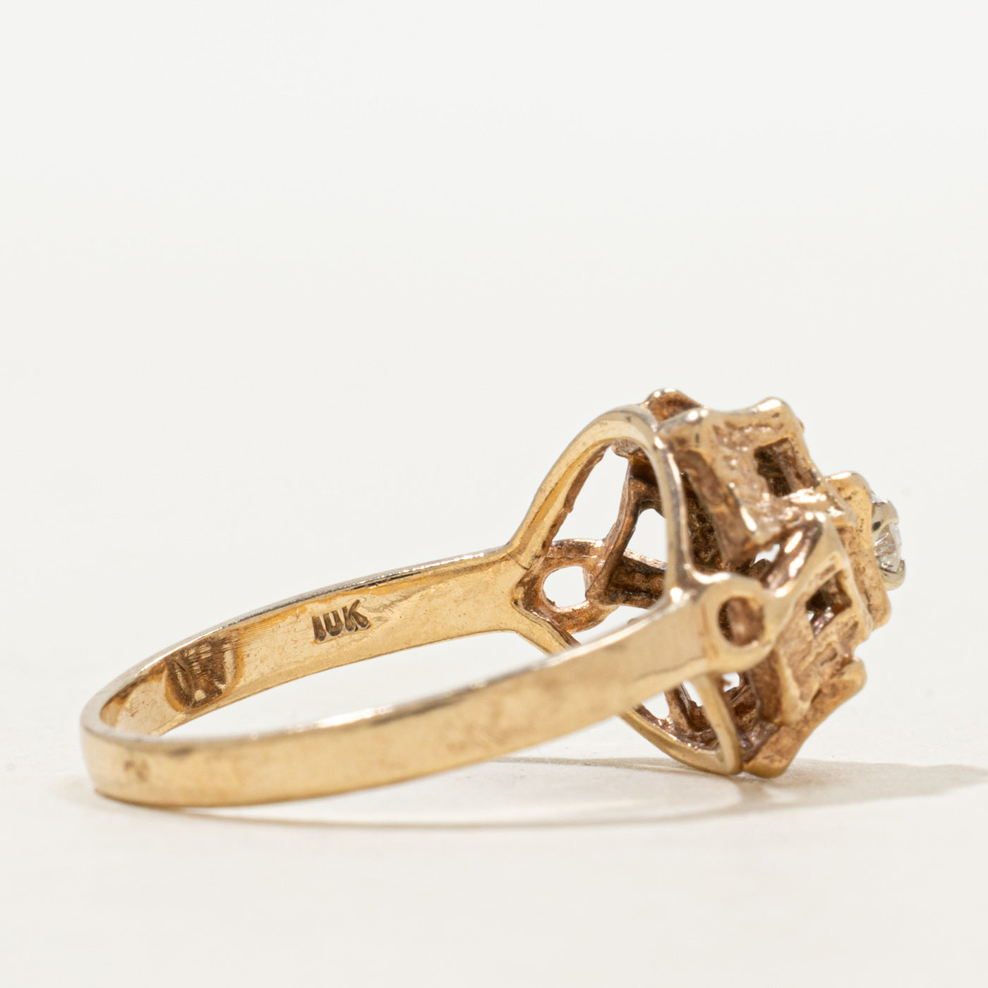 Diamond Textured Openwork Geometric Ring | SZ 6.5