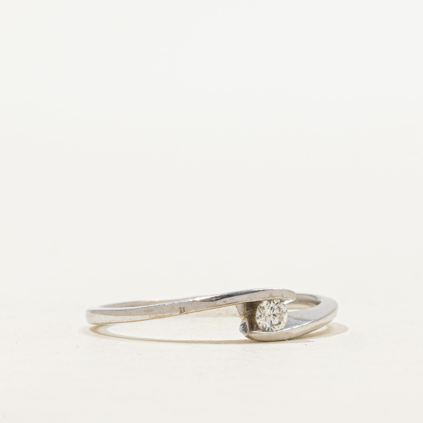 White Gold Solitaire Diamond Petite Bypass Ring | SZ 7.0