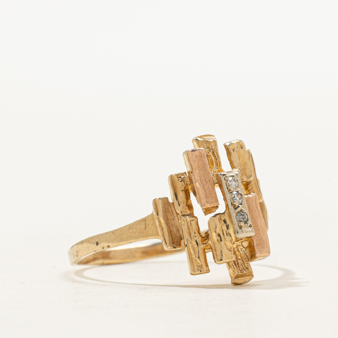 Two Tone Diamond Textured Geometric Ring | SZ 7.75