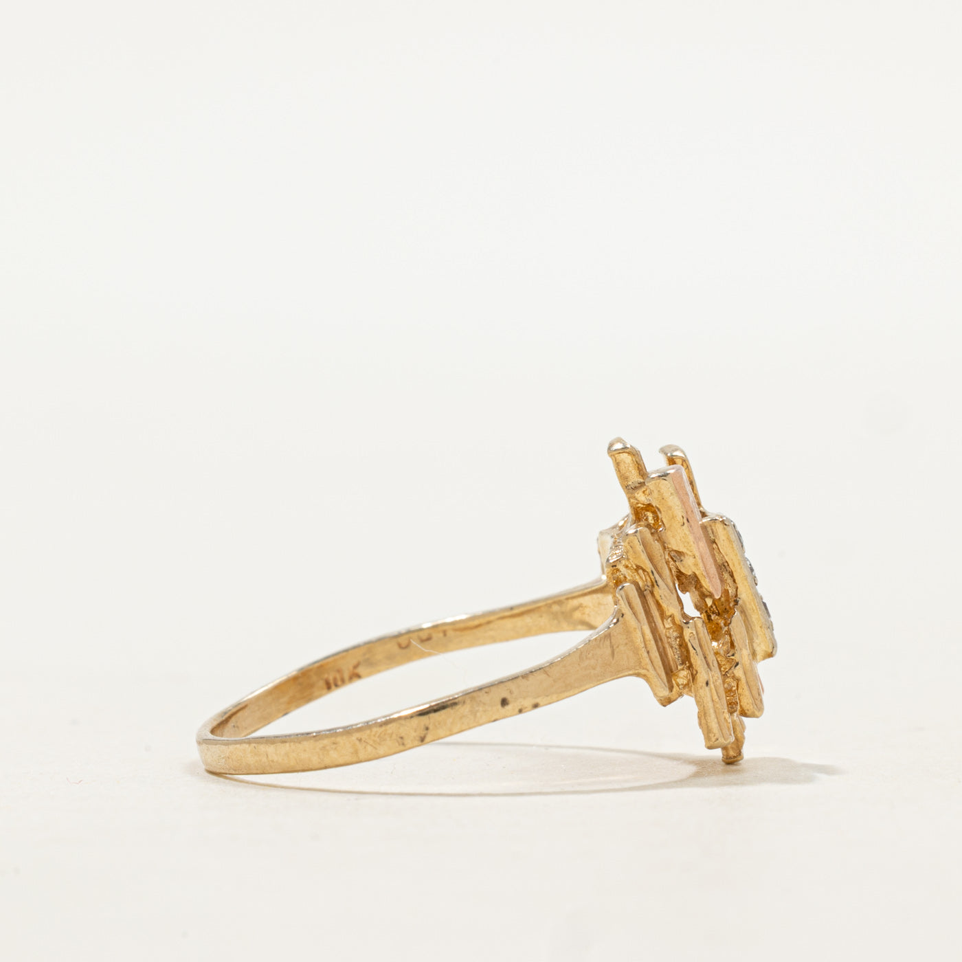 Two Tone Diamond Textured Geometric Ring | SZ 7.75