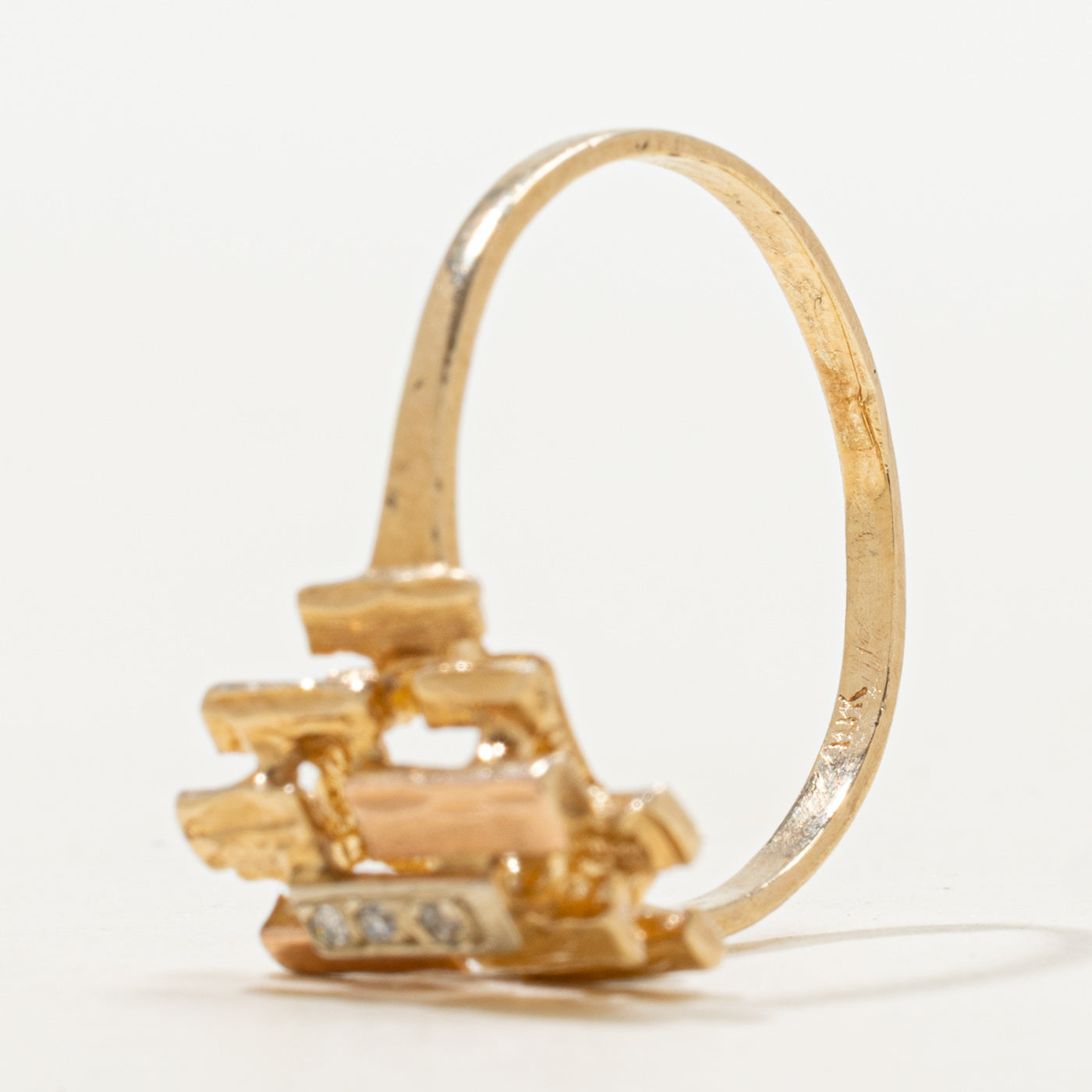 Two Tone Diamond Textured Geometric Ring | SZ 7.75