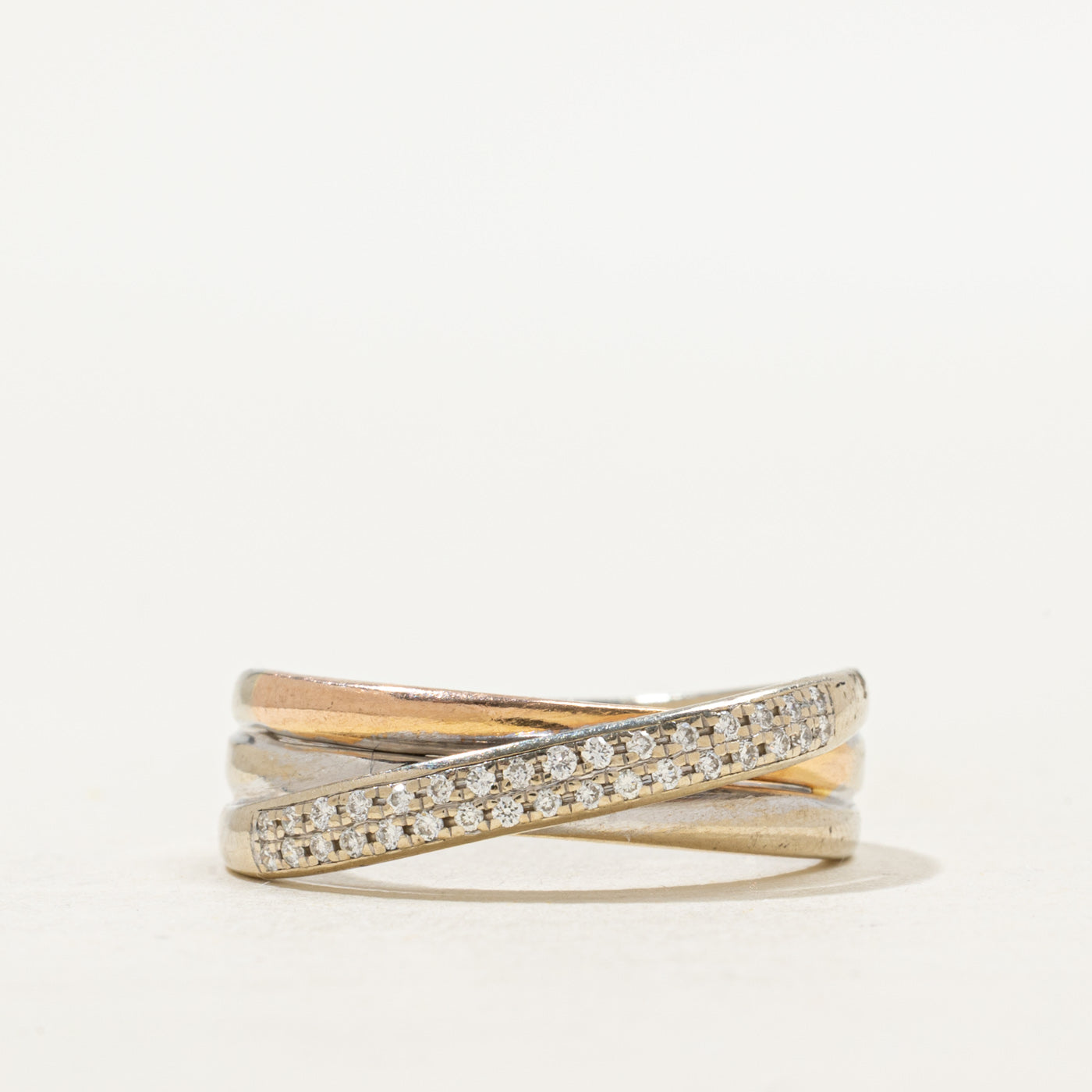 Bague croisée semi-éternité bicolore en diamants | Taille 7.0