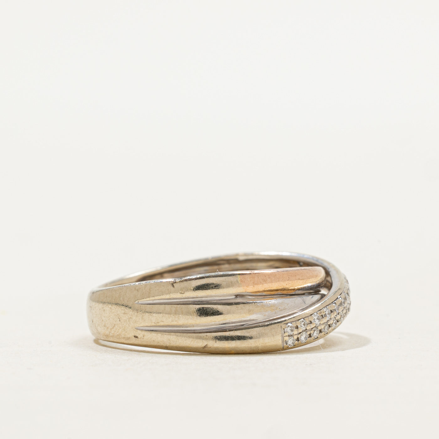 Two Tone Semi Eternity Diamond Crossover Ring | SZ 7.0