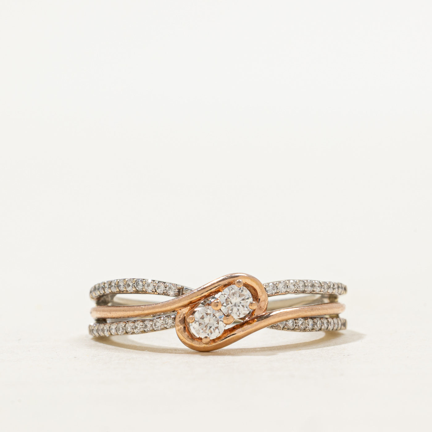 Two Tone Two Stone Diamond Crossover Ring | SZ 6.0