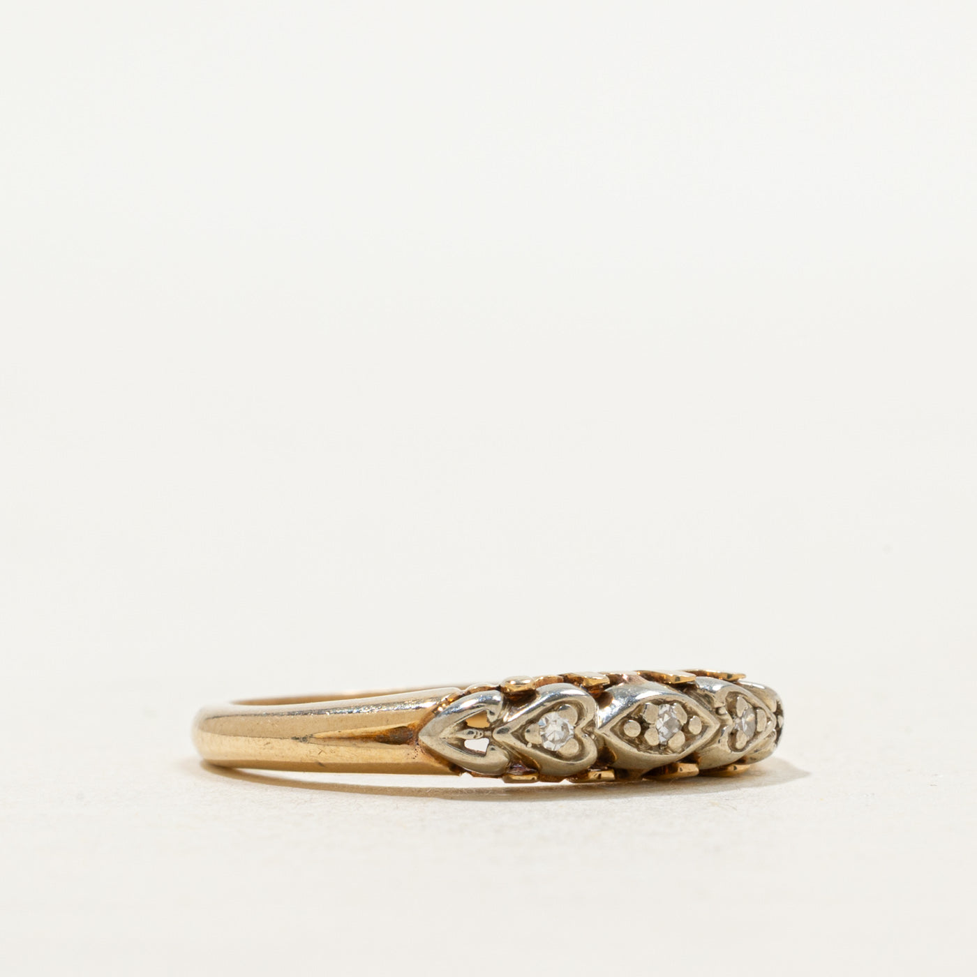 Two Tone Gold Diamond Heart Design Band | SZ 5.0