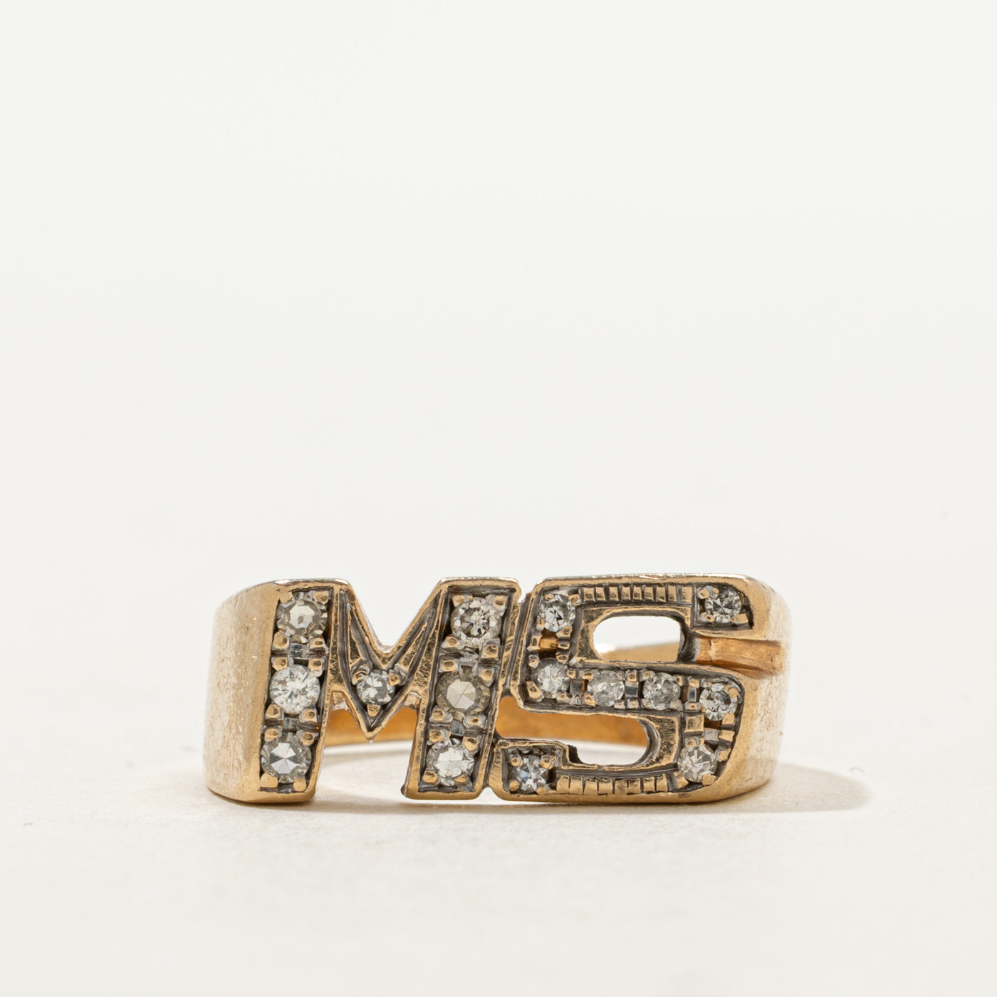Bague chevalière en diamant avec initiale « MS » | Taille 4,75