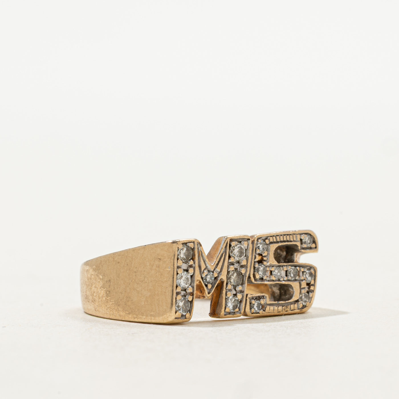 Bague chevalière en diamant avec initiale « MS » | Taille 4,75