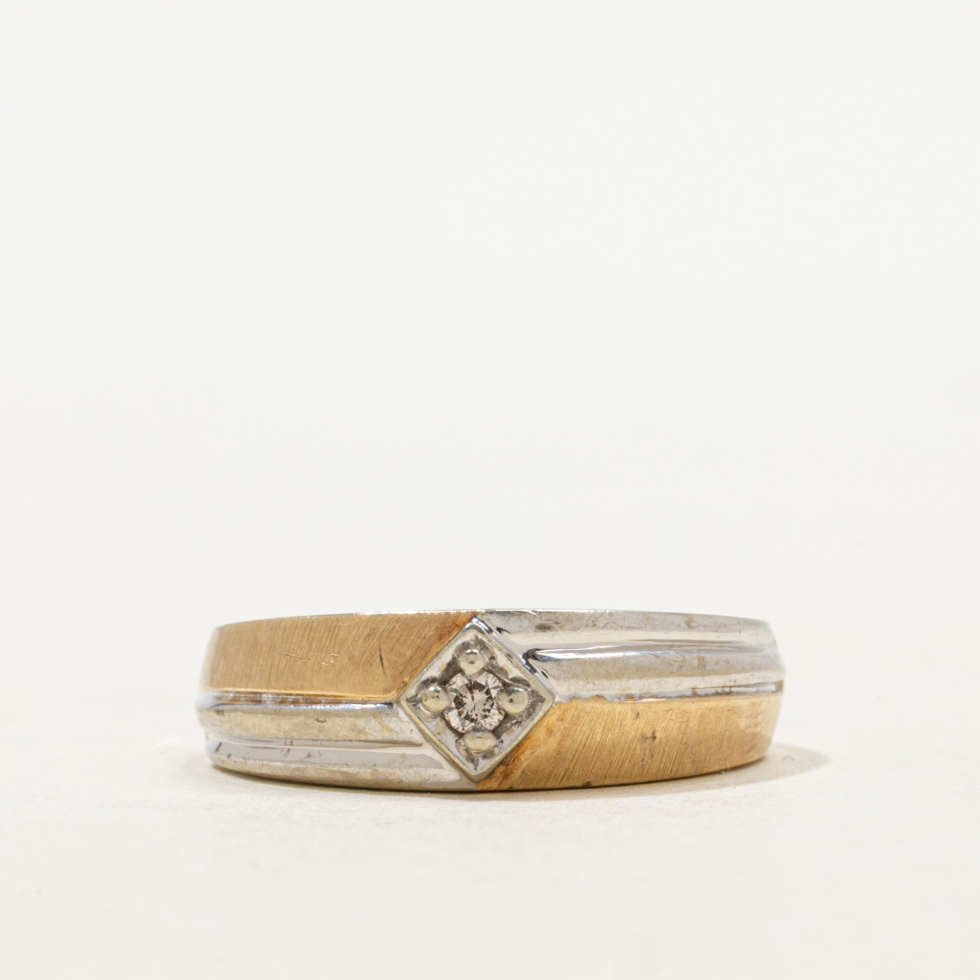 Two Tone Gold Diamond Grooved Band | SZ 9.5