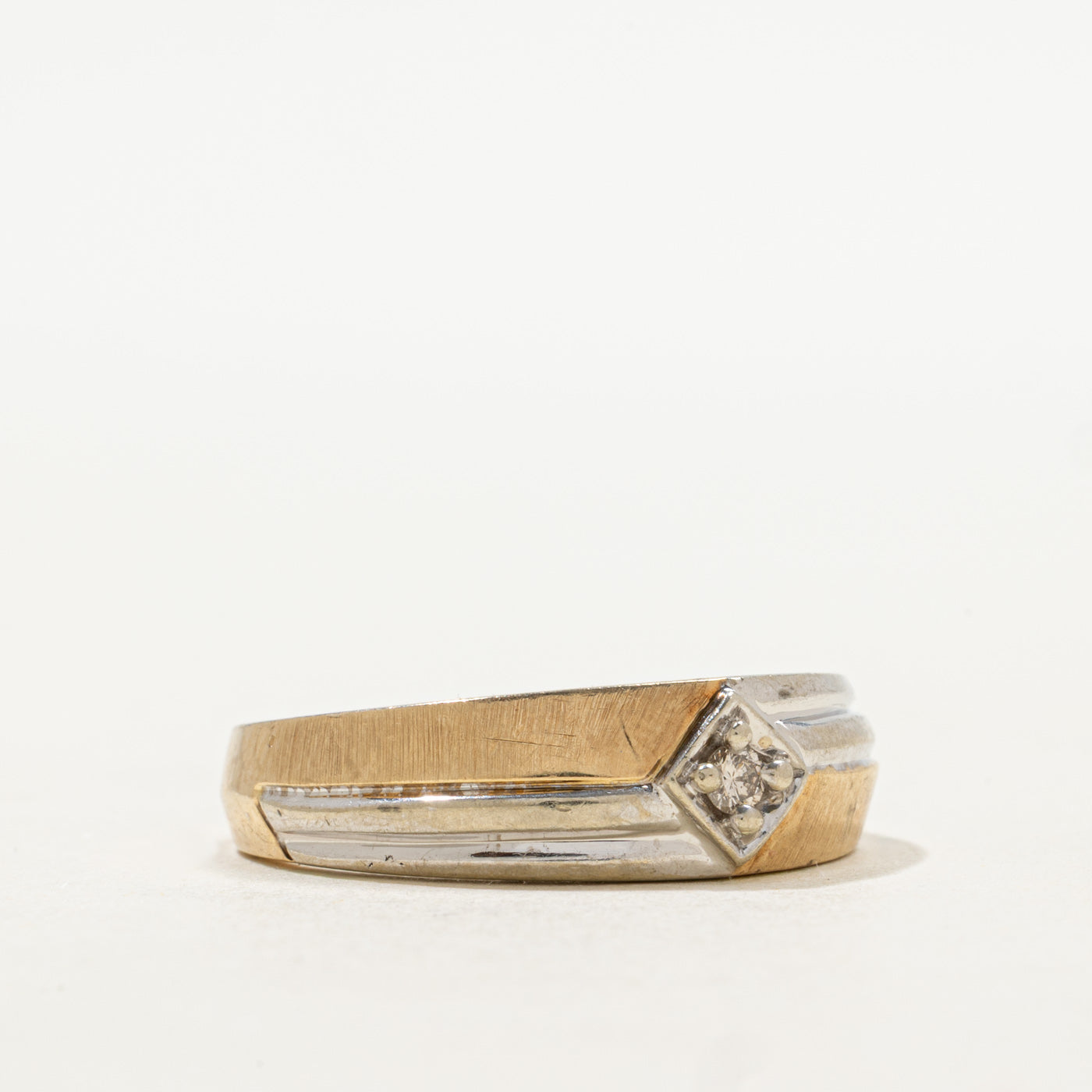 Two Tone Gold Diamond Grooved Band | SZ 9.5