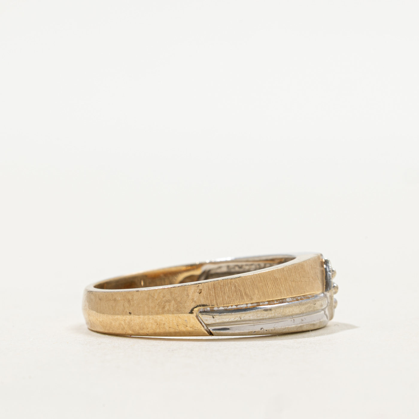 Two Tone Gold Diamond Grooved Band | SZ 9.5