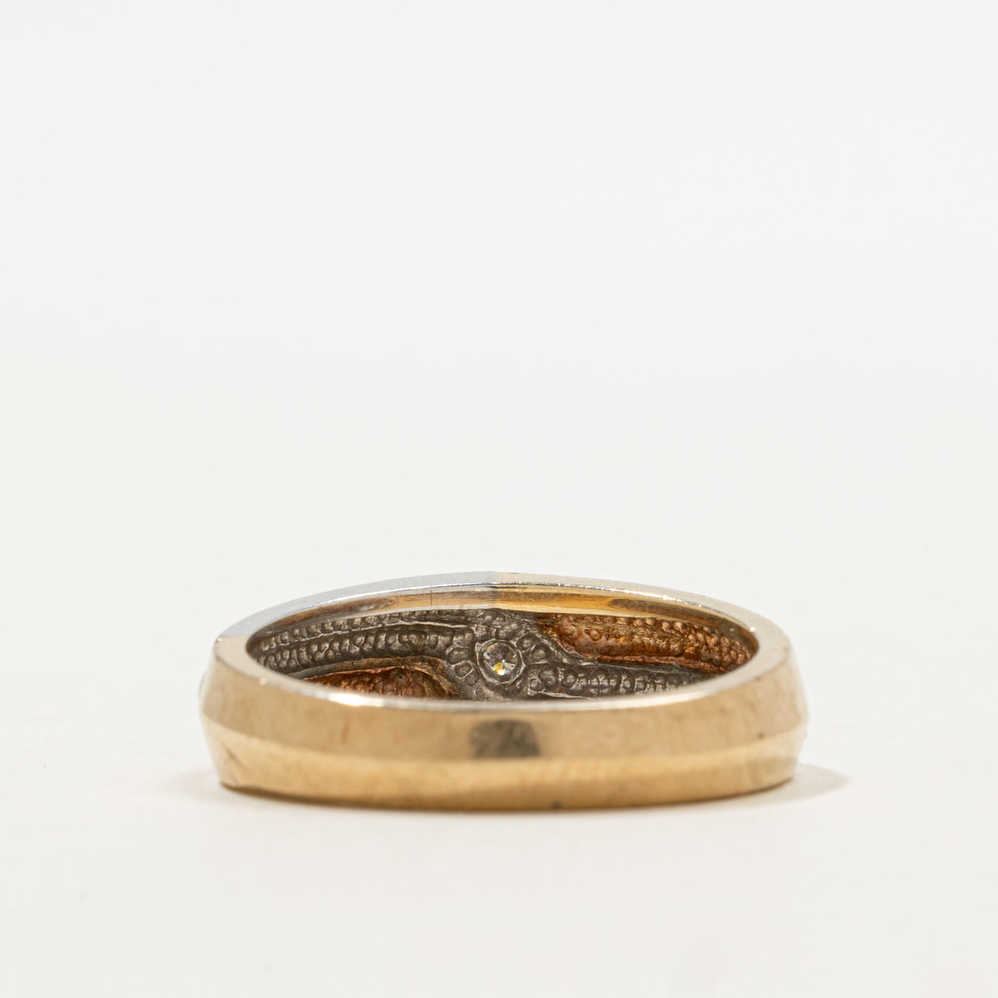 Two Tone Gold Diamond Grooved Band | SZ 9.5