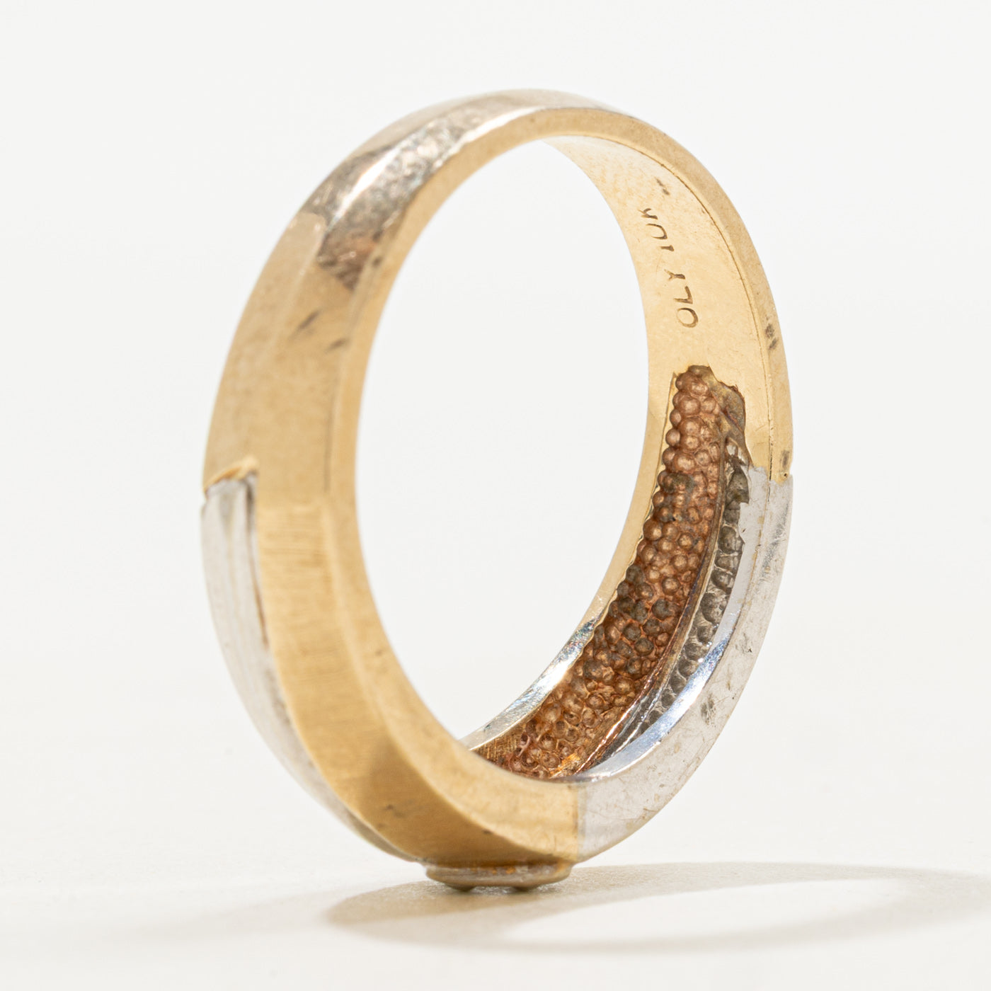 Two Tone Gold Diamond Grooved Band | SZ 9.5