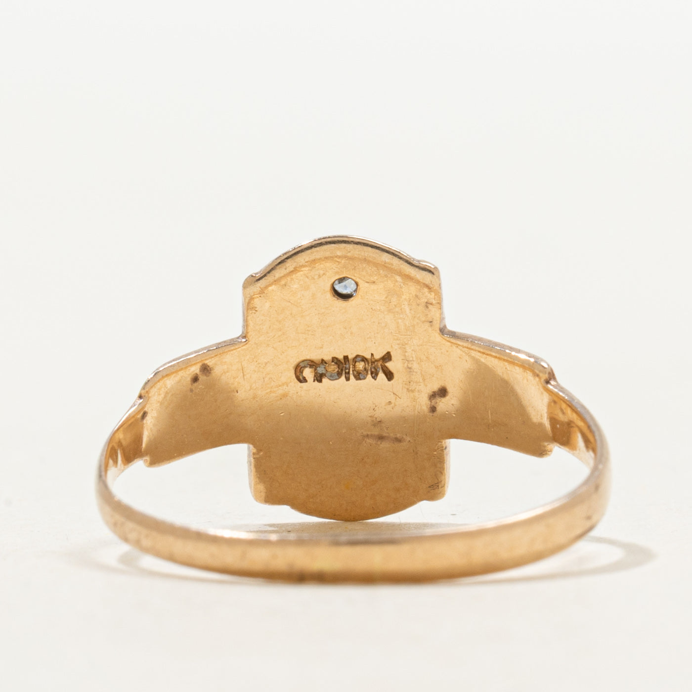 Two Tone Gold Diamond Initial Engraved Signet Ring | SZ 6.5