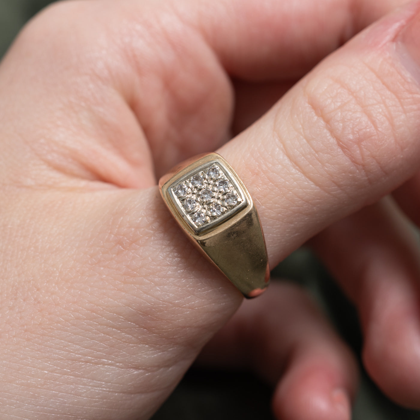 Diamond Grid Signet Ring | SZ 9.5
