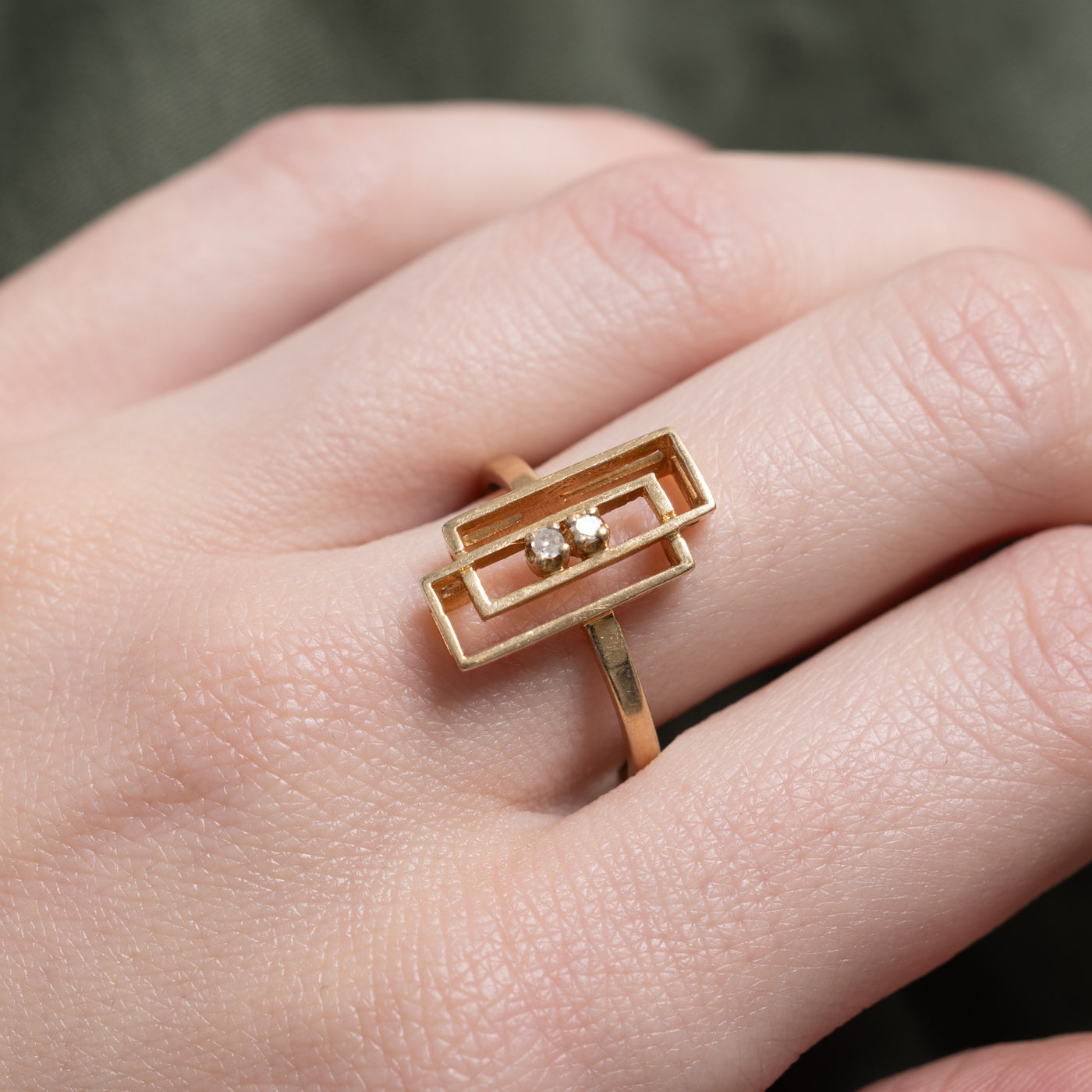 Bague géométrique deux diamants | Taille 8,5