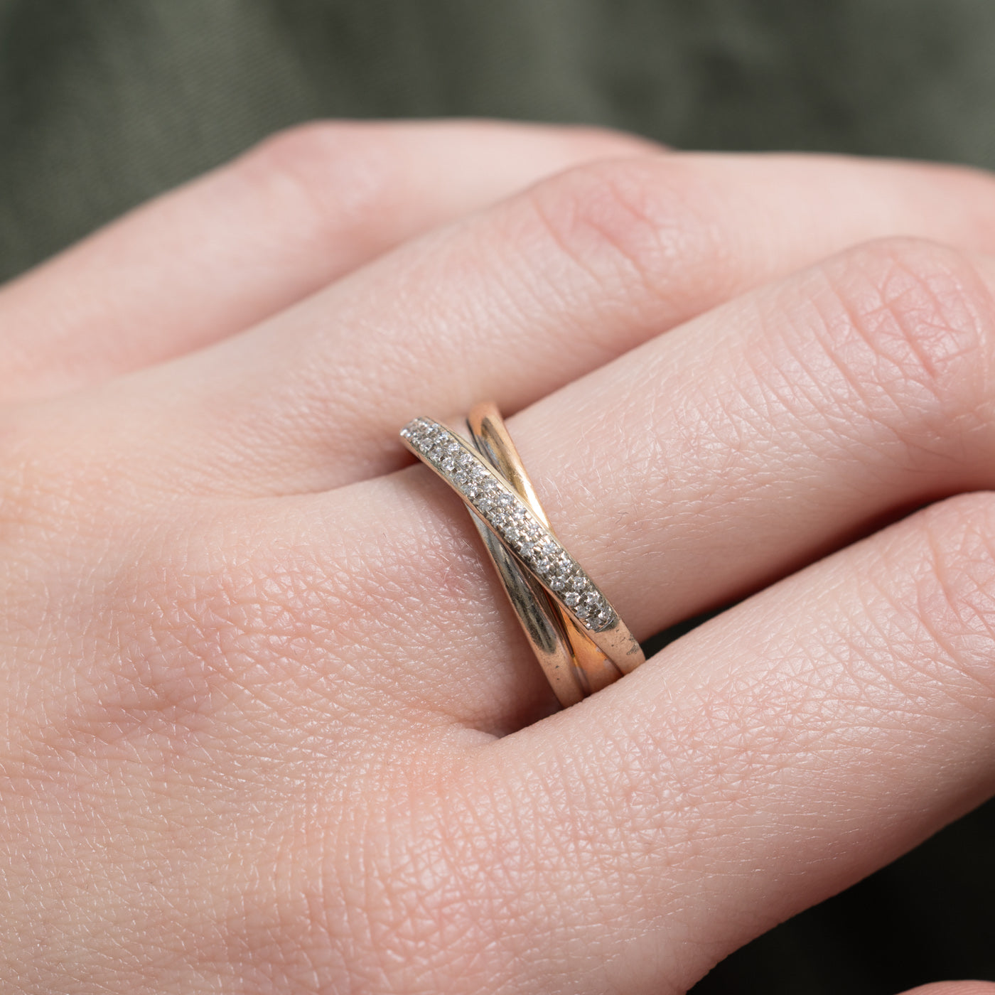 Bague croisée semi-éternité bicolore en diamants | Taille 7.0