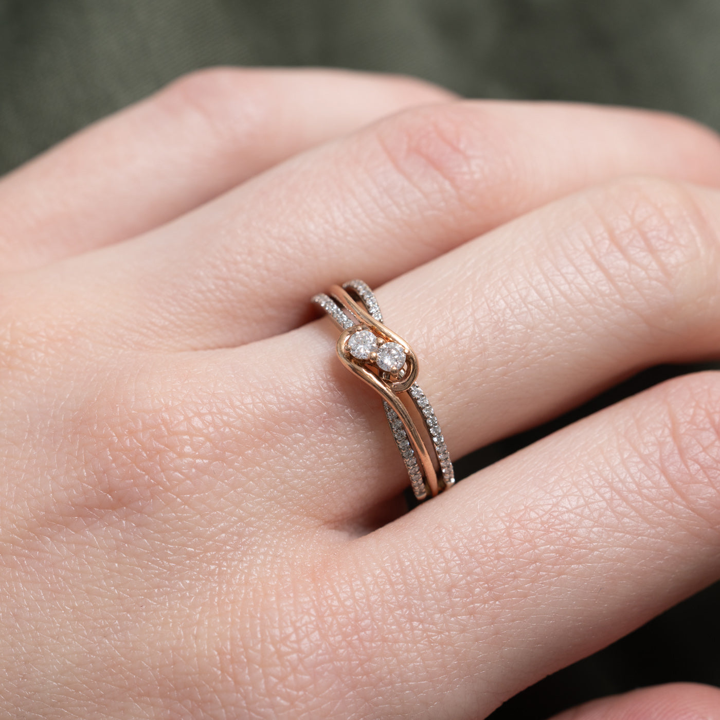 Two Tone Two Stone Diamond Crossover Ring | SZ 6.0